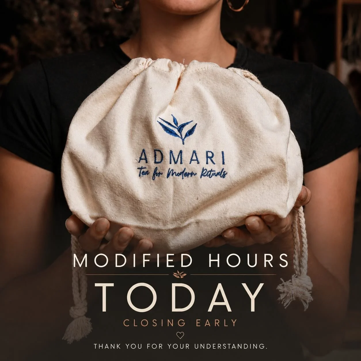 A quick note to our community:

Admari will be operating on modified hours and closing early today due to an unexpected family matter. We will be here 11am to 1pm today, Tuesday the 19th of May. 

Thank you for your understanding, patience, and kindn