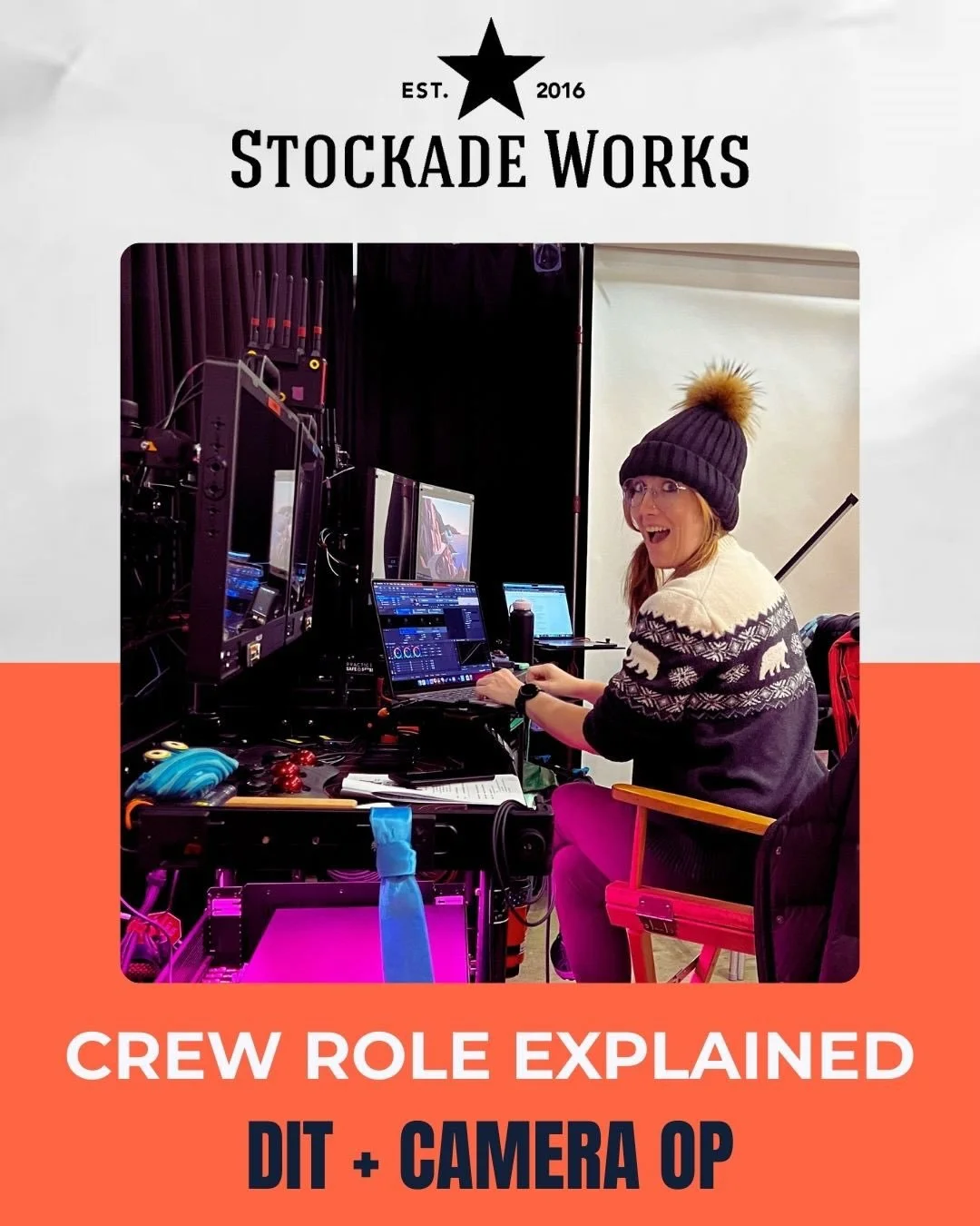 Meet Kim Sauer, a graduate of Stockade Works&rsquo; 2018 Crew Boot Camp who is now a professional Camera Op + DIT! Swipe through to hear more from Kim about what her crew position entails and the importance of Stockade Works training in building her 