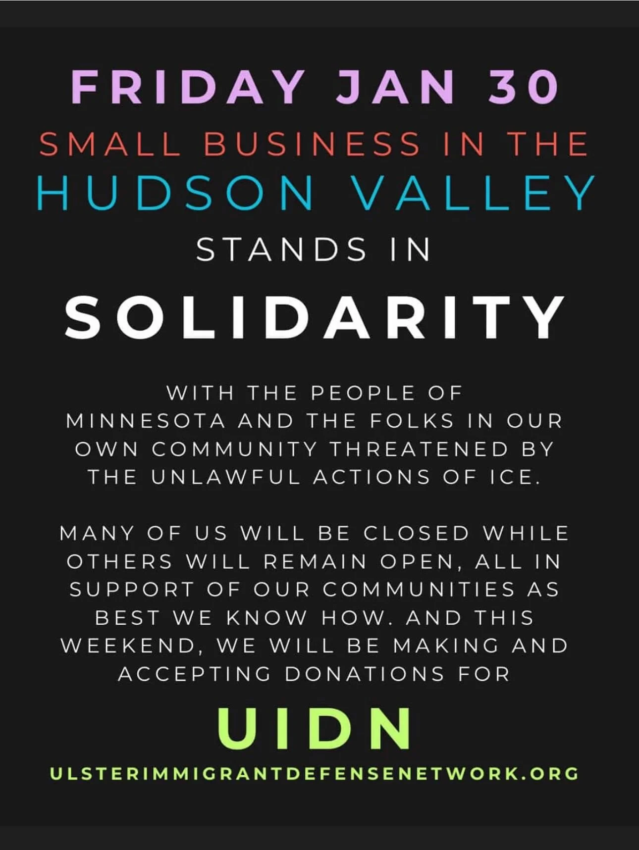 While we might not have a brick and mortar office to close, Stockade Works is &ldquo;closing&rdquo; our virtual offices tomorrow in full support of tomorrow&rsquo;s ICE out, in solidarity not only with people of Minnesota and members of our Hudson Va