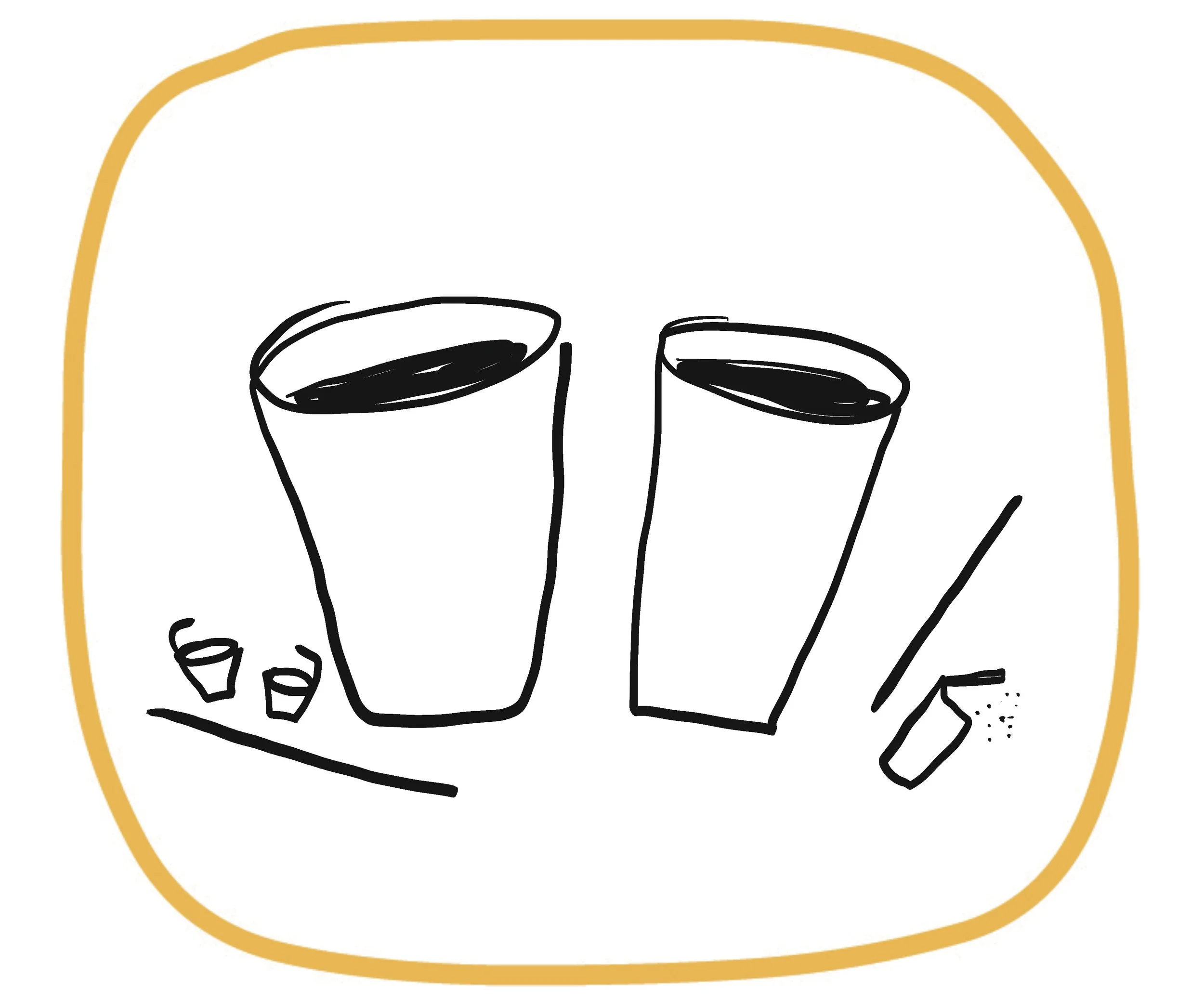 Hand drawn illustration of two coffee cups with creamer