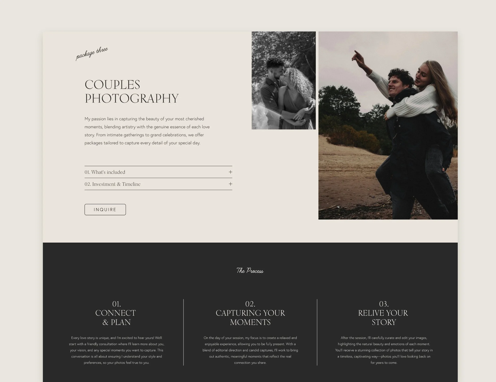 photographer desktop website design