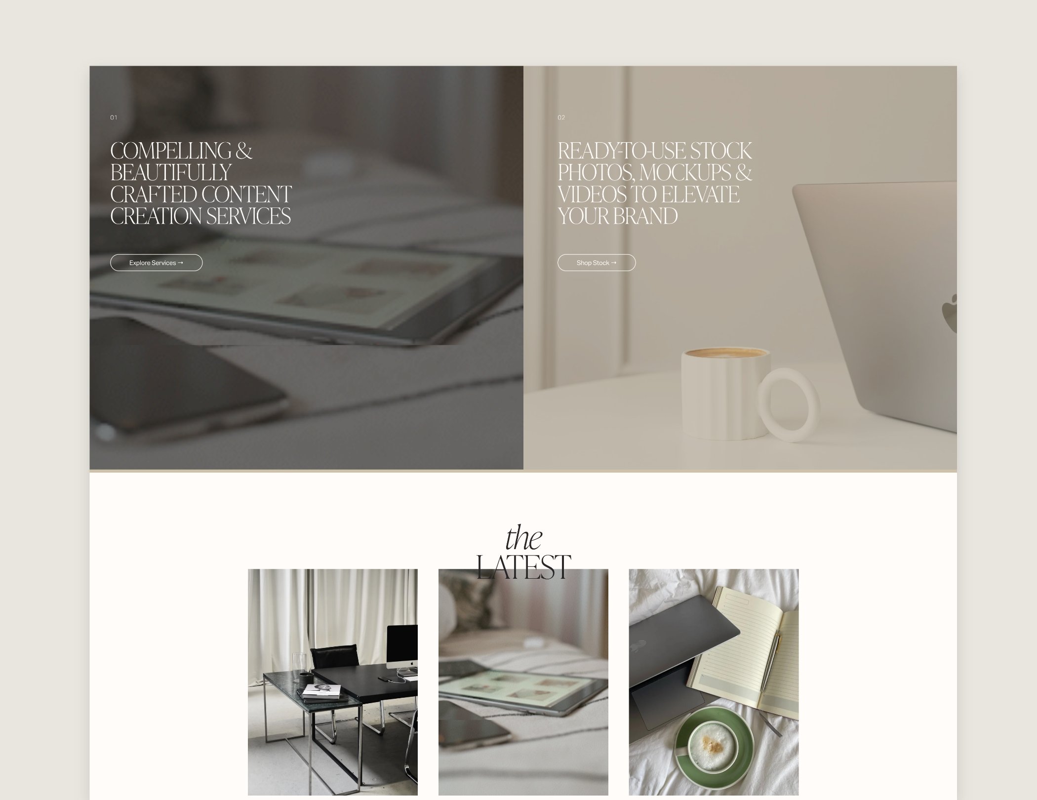 split layout desktop view of website mock up