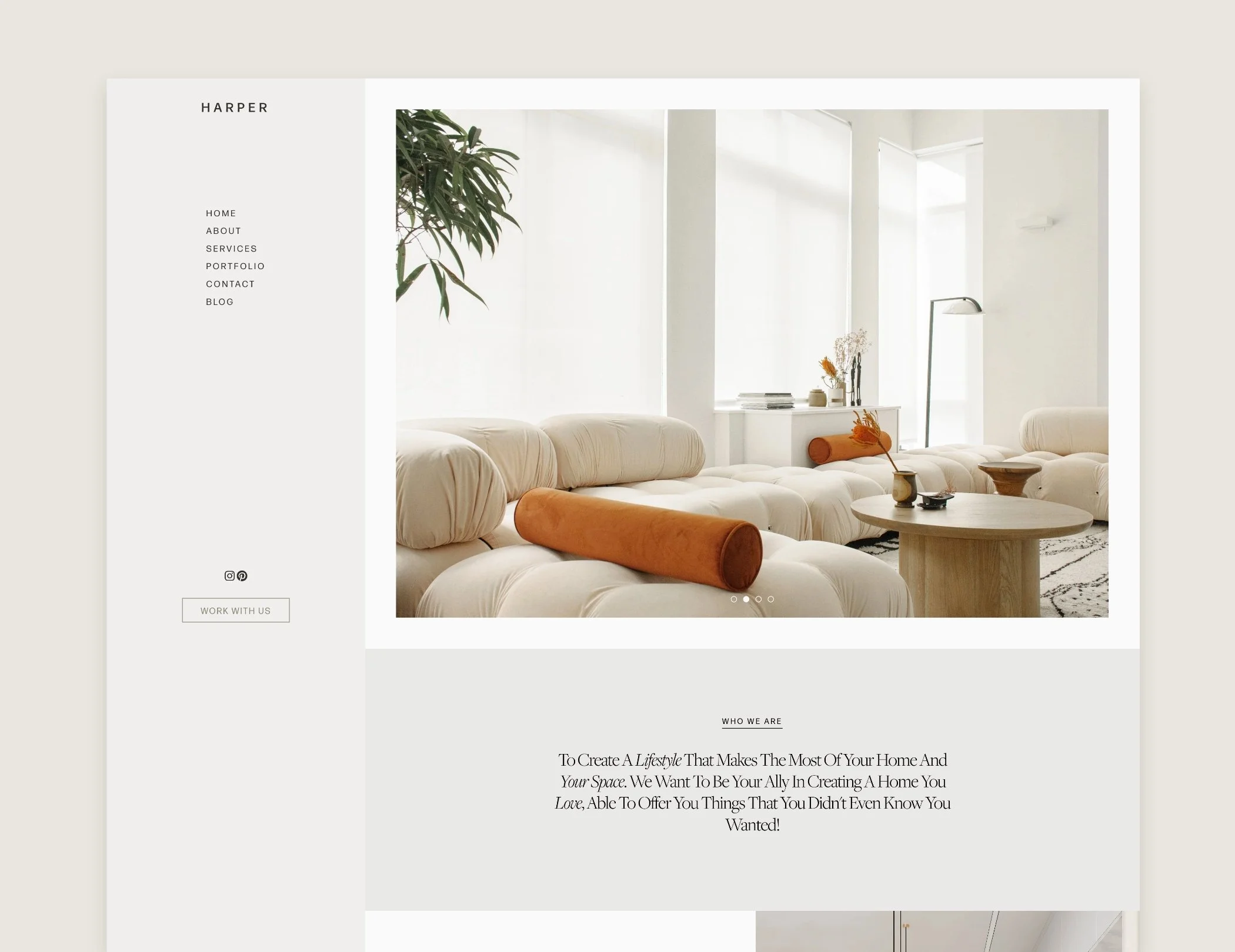 clean and modern squarespace desktop design with left navigation