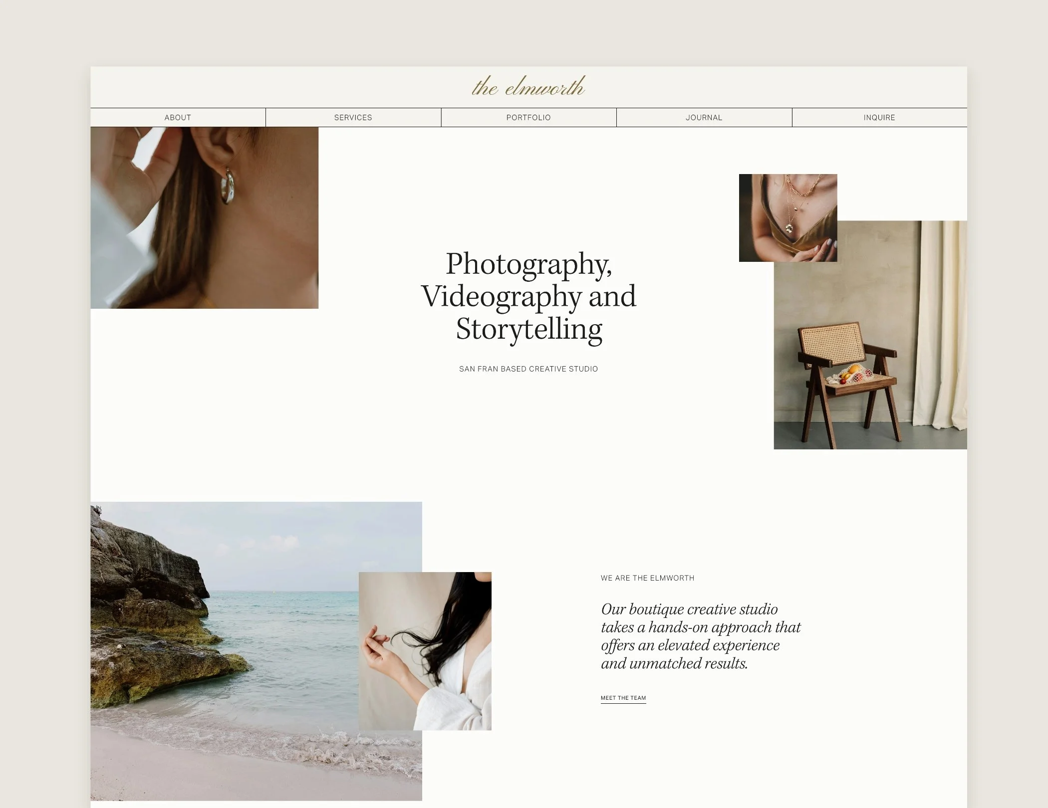 editorial modern squarespace website homepage mock up