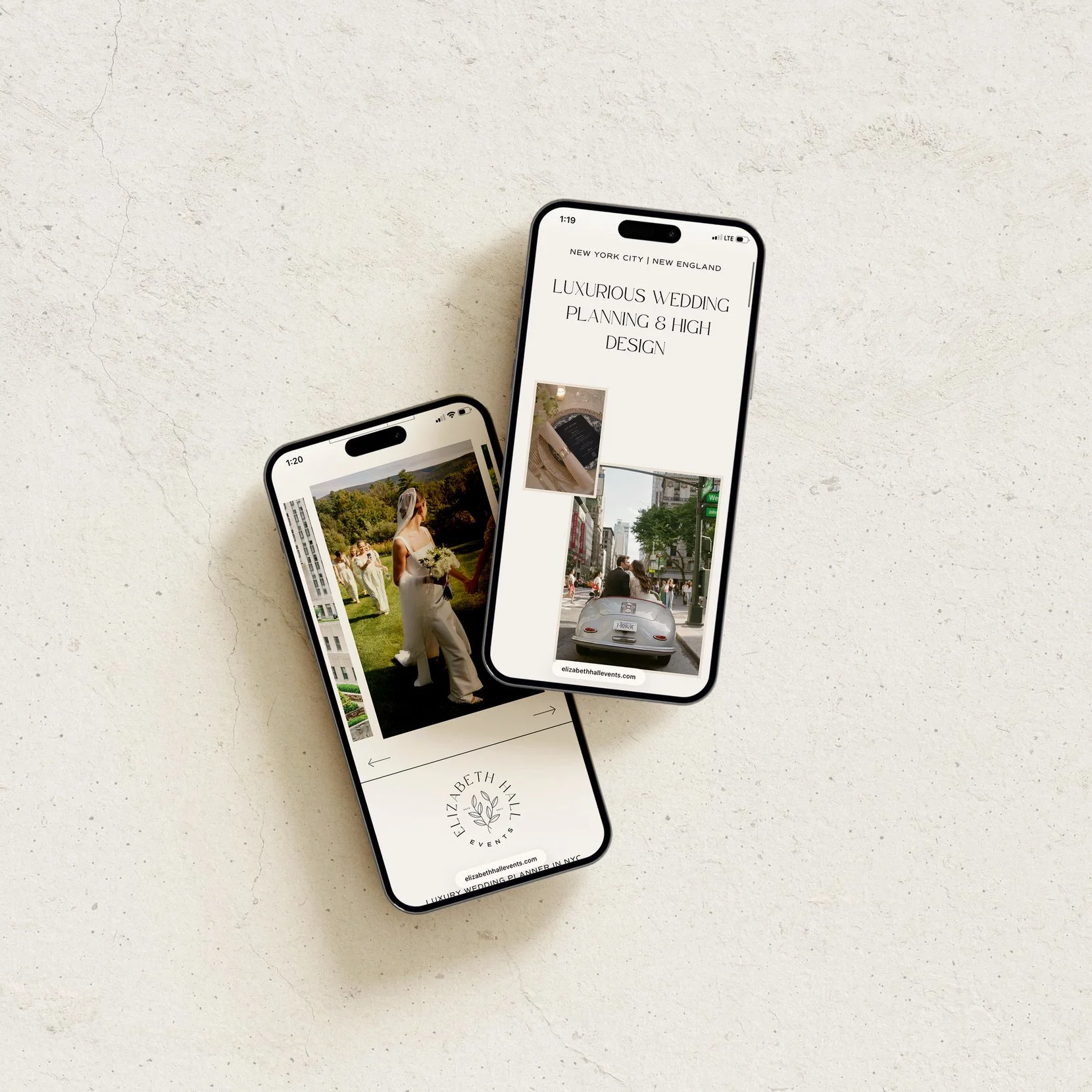 flatlay of wedding planner website design mobile view