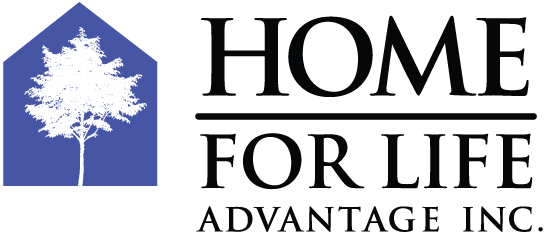 Logo for Home for Life Advantage Inc., featuring a white tree inside a blue house-shaped outline.