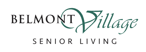 Belmont Village Senior Living logo in black and teal text