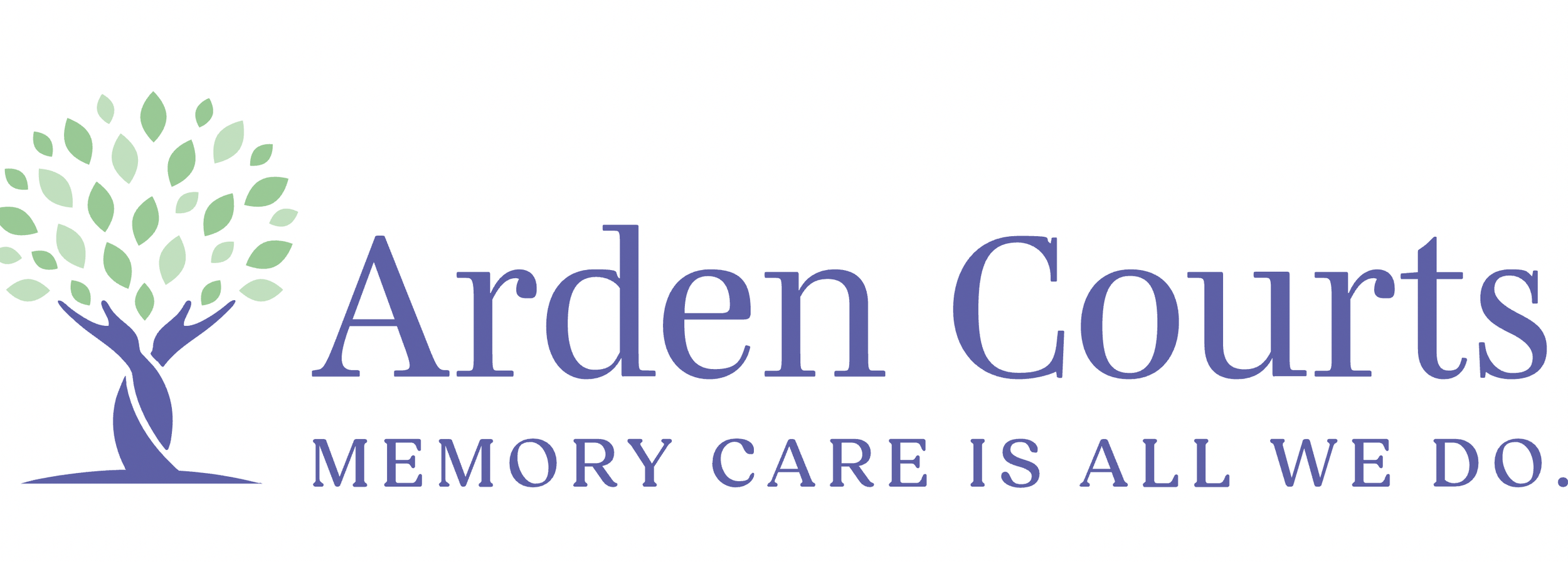 Logo for Arden Courts with a stylized tree and the tagline "Memory Care Is All We Do."