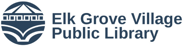 Ellk Grove Village Public Library logo with stylized building icon and text.