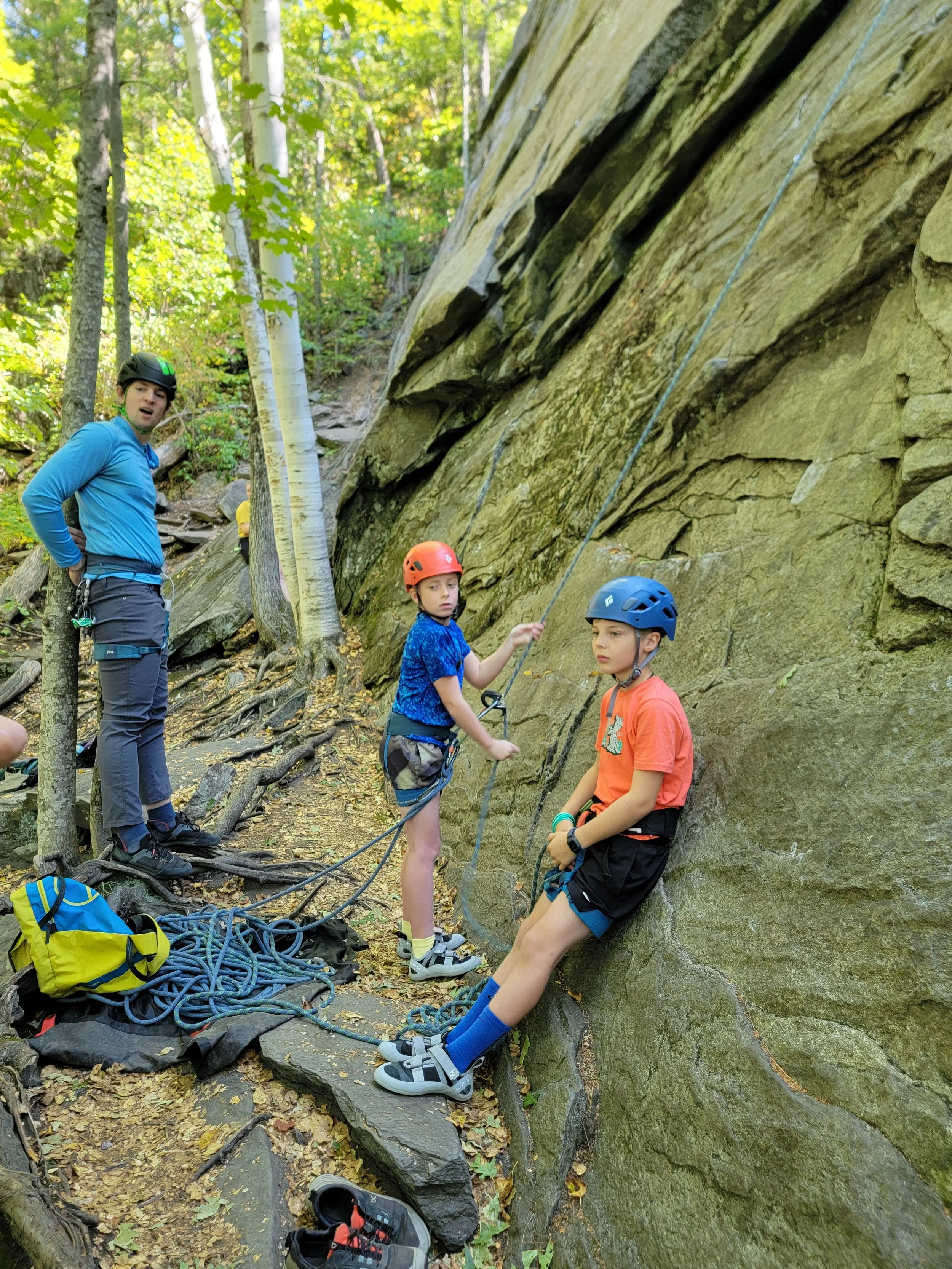 Rock climbing at Summer Camp at Rumney, New Hampshire. 