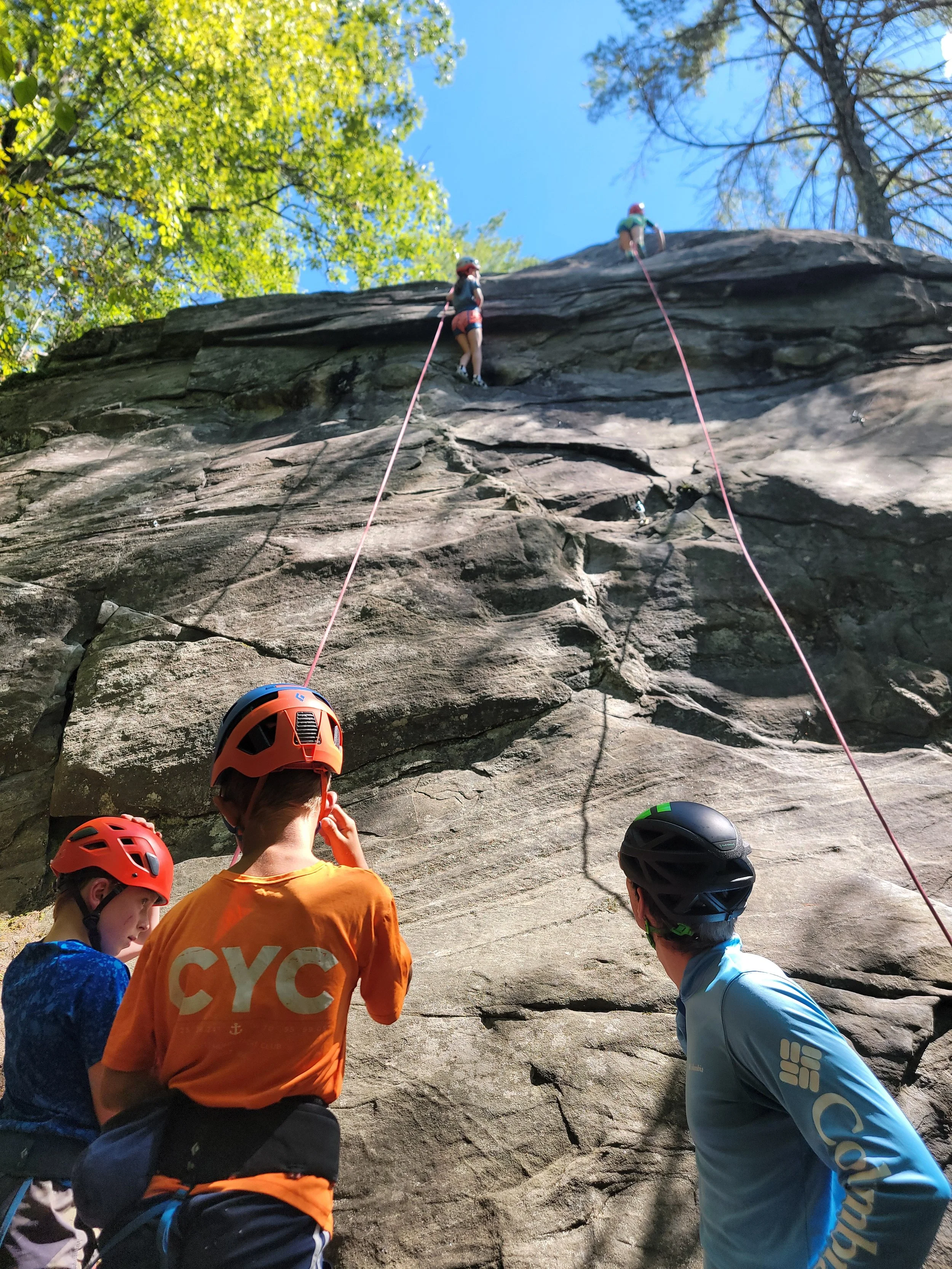 Rock climbing at Summer Camp at Rumney, New Hampshire. 