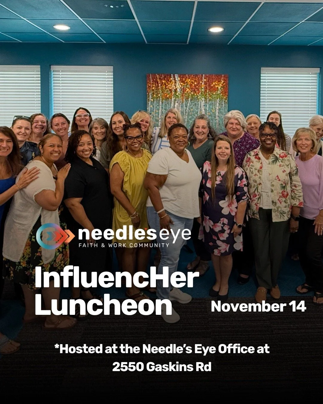 The next InfluenceHER Luncheon is happening Friday, Nov 14 from 11:30&ndash;1 pm at NEM! Come connect, recharge, and be inspired alongside women who want to make a difference where they are.

Register: needleseye.org/events