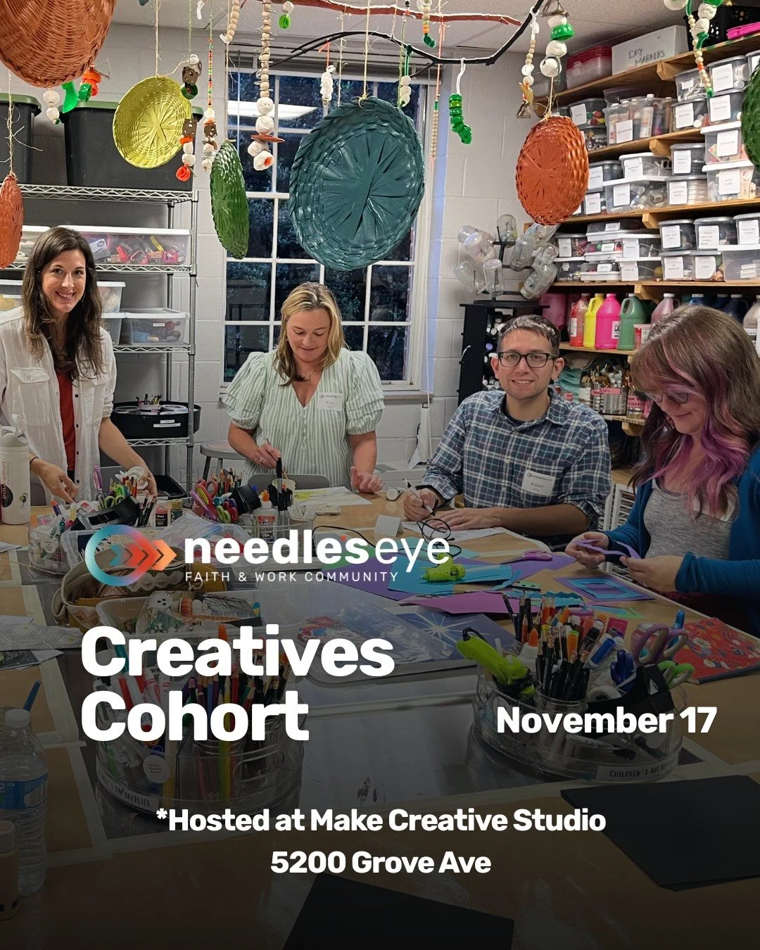 Looking for connection with other purpose-driven creatives? 🎨
Join us on Nov 17 for dinner and conversation with speaker, Chris Porter!

Make Creative Studio
6&ndash;7:30 PM

Register at needleseye.org/events