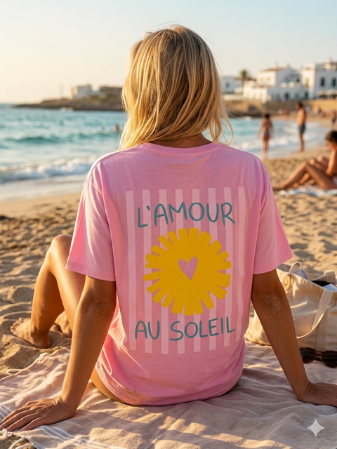 Tee-shirt L'amour au soleil, rose pale