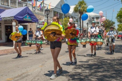 The KWHS Drum Line was particularly festive marching down Duval Street, 
