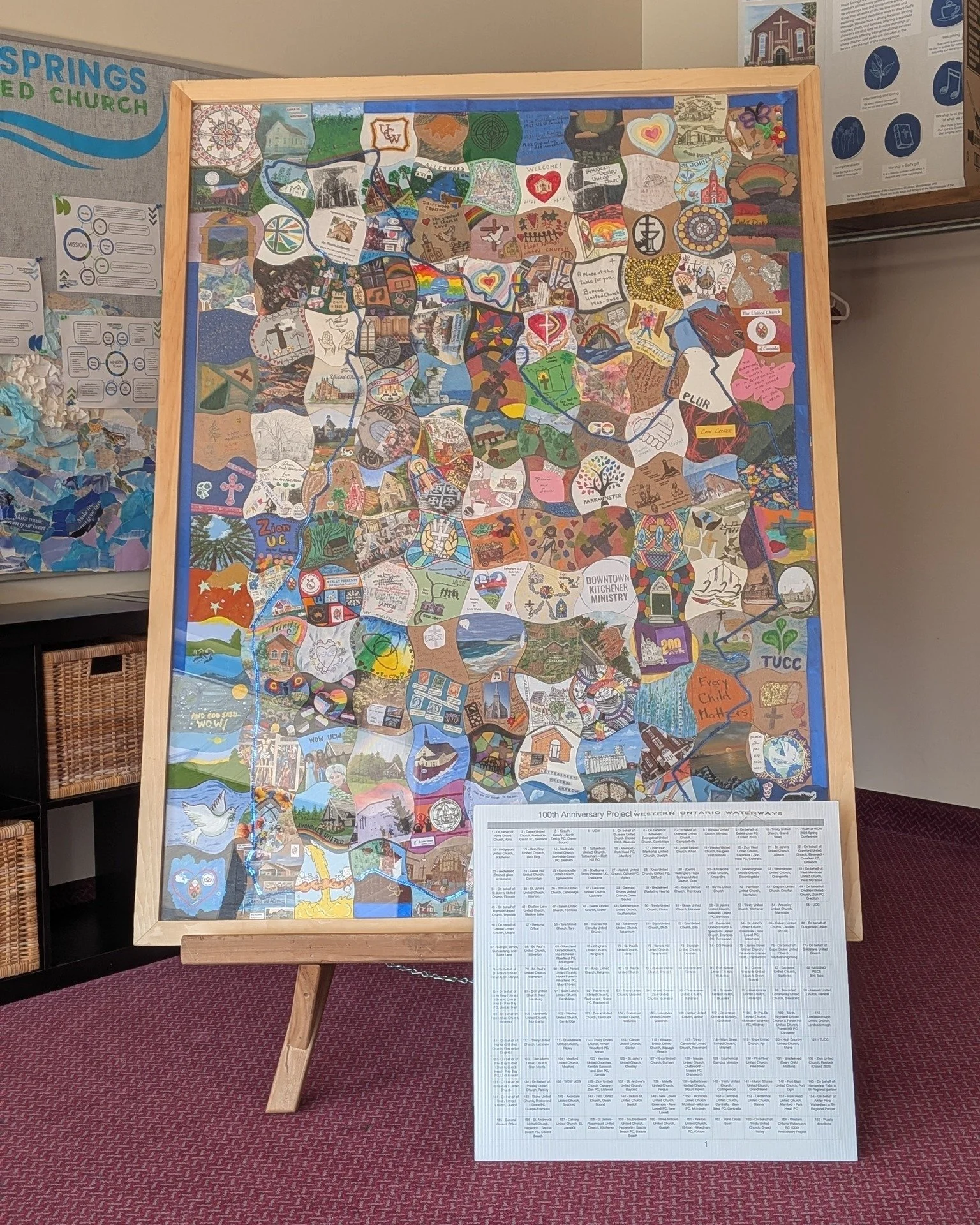 A 100th Anniversary mosaic is traveling to many churches in the Western Ontario Waterways Region and has made a stop at Hope Springs. If you zoom in you can find our piece of the mosaic near the top. 

#ucc #onebodymanyparts