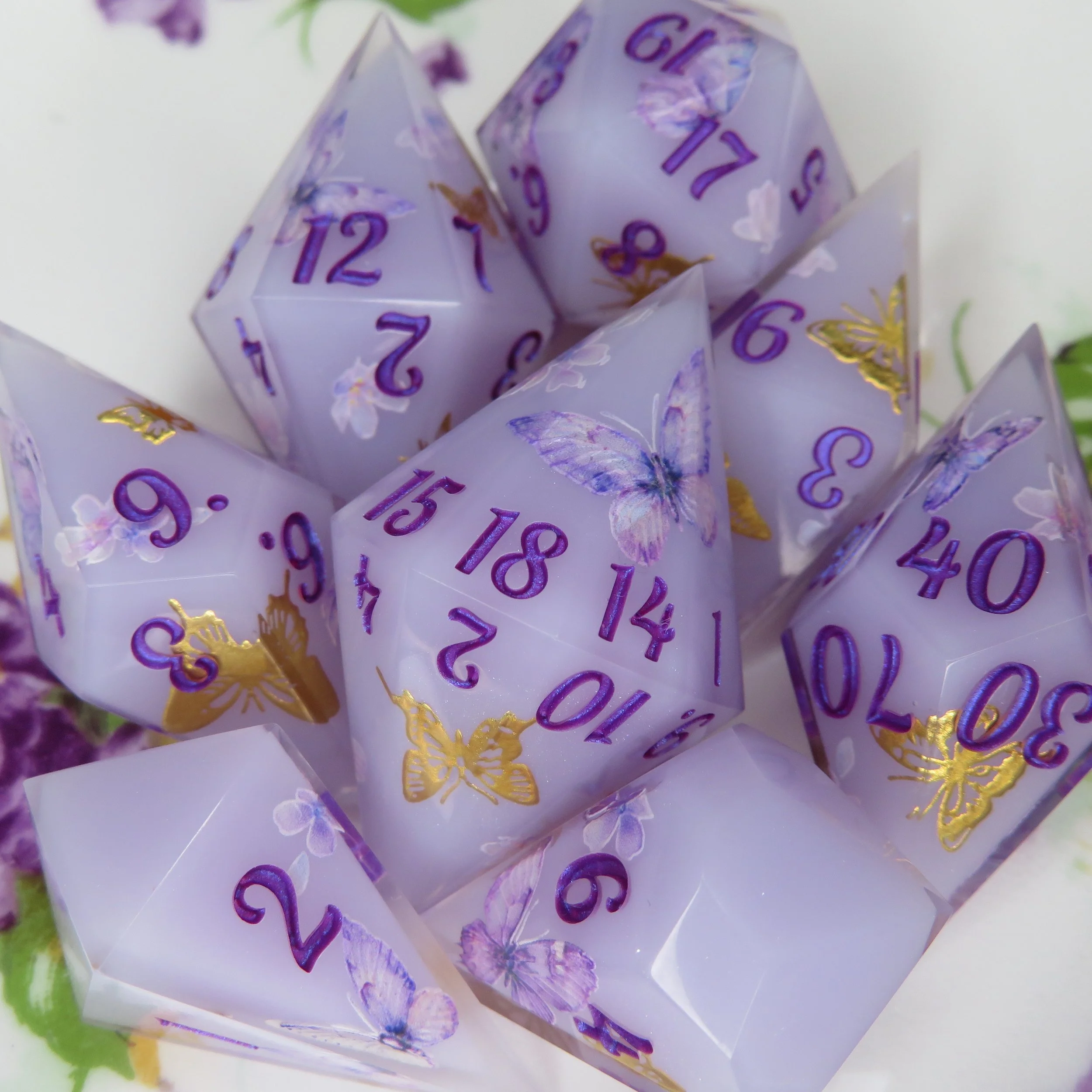 Elongated Purple Butterfly Bliss Dice Set