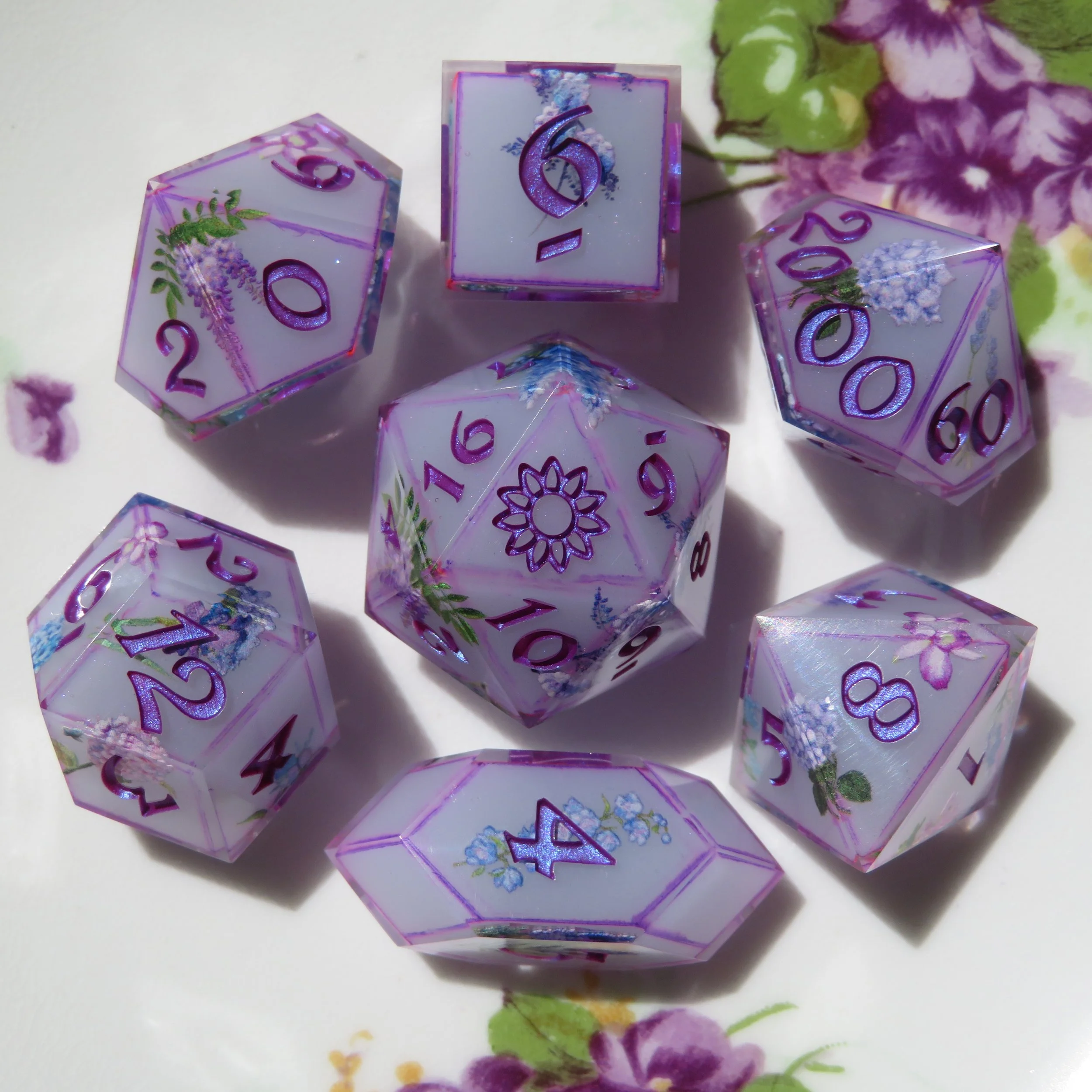 Porcelain Blurple Flowers Set