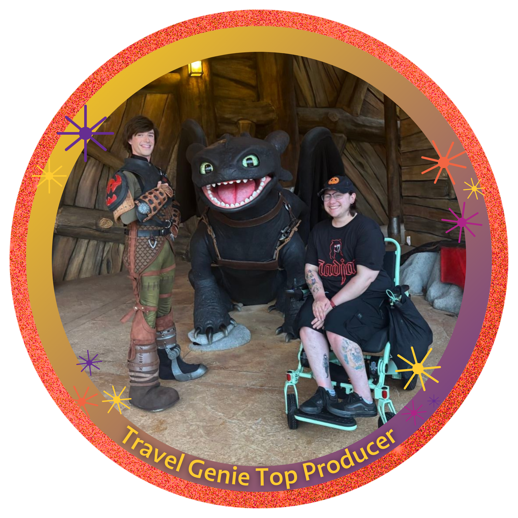 Person taking a selfie in front of Sleeping Beauty Castle at Disneyland, wearing a black cap, glasses, and a black tank top, with a tattoo visible on the chest.