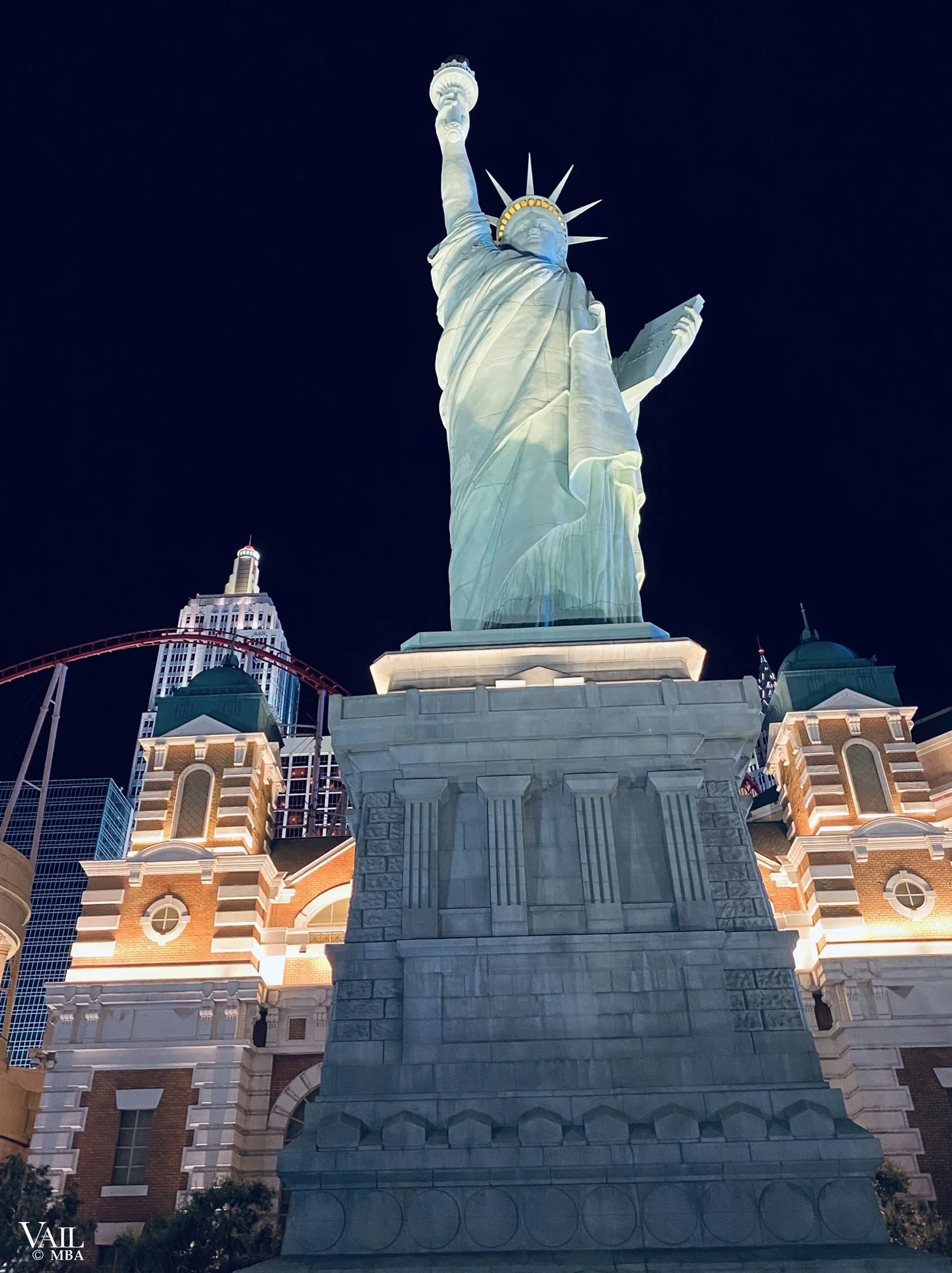 Covid era- Night view of the Statue of Liberty at New York New York.
