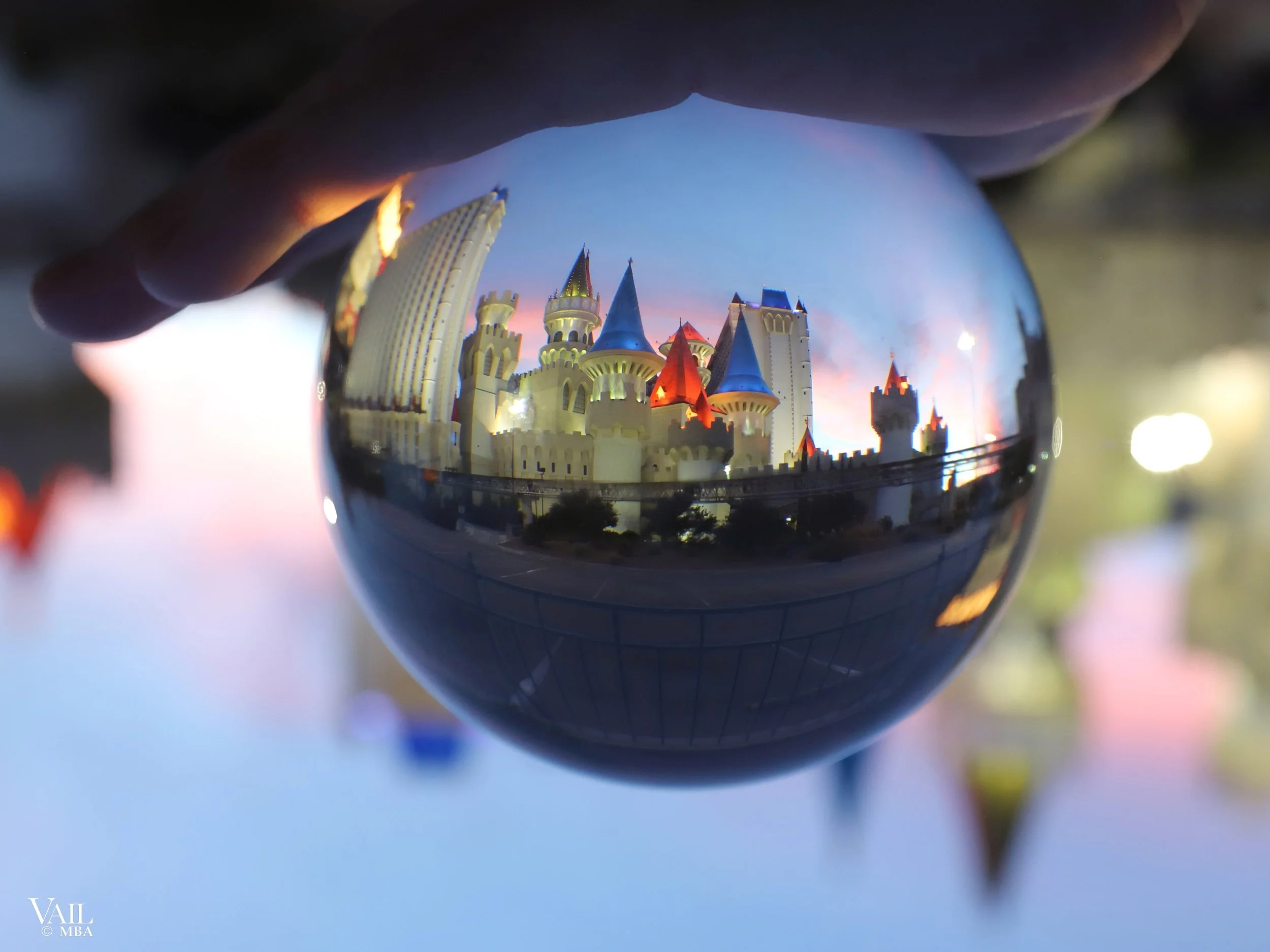 Covid era- globe photo of the colorful Excalibur.