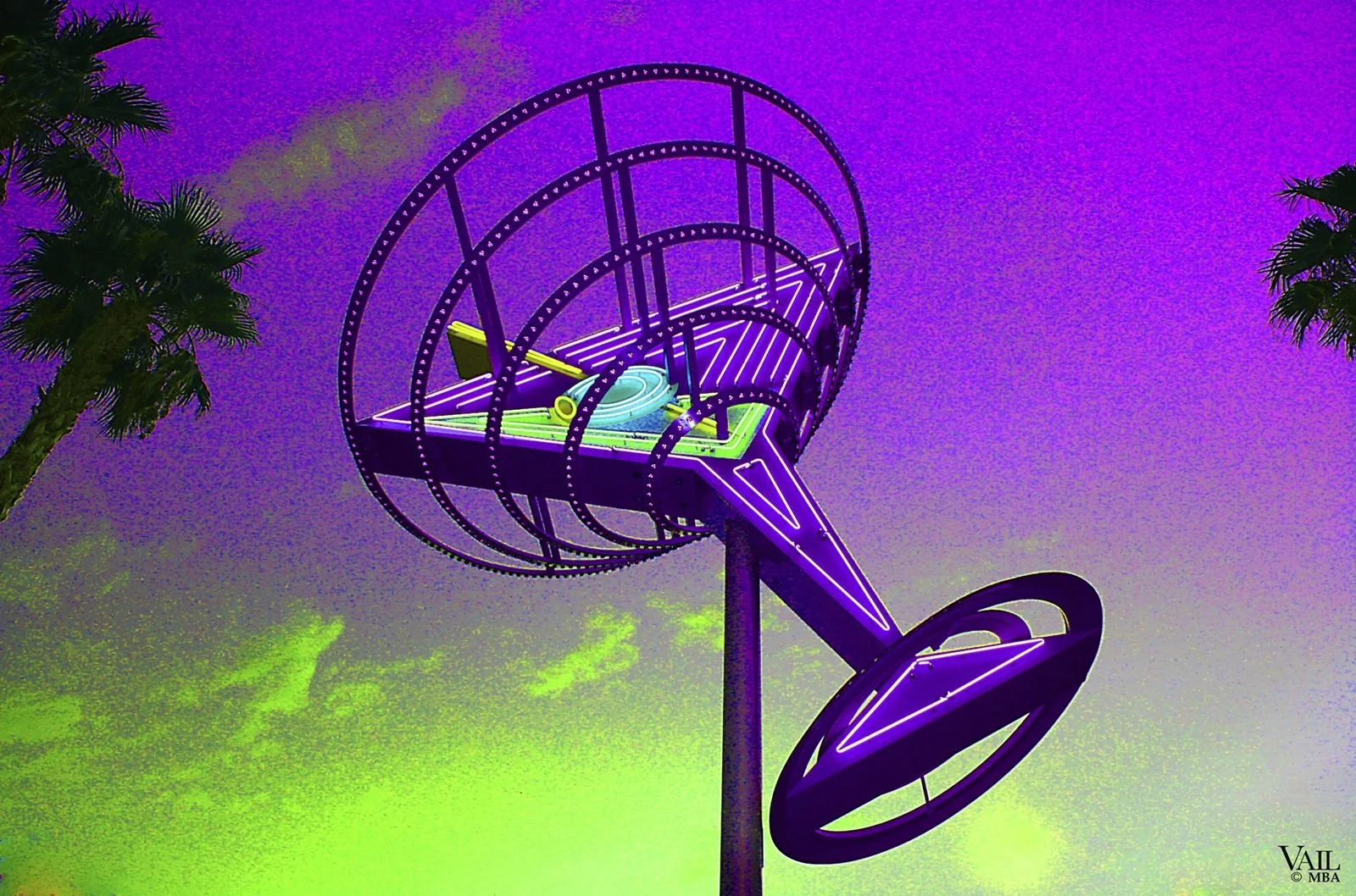 Stylized neon cocktail glass on Fremont Street.