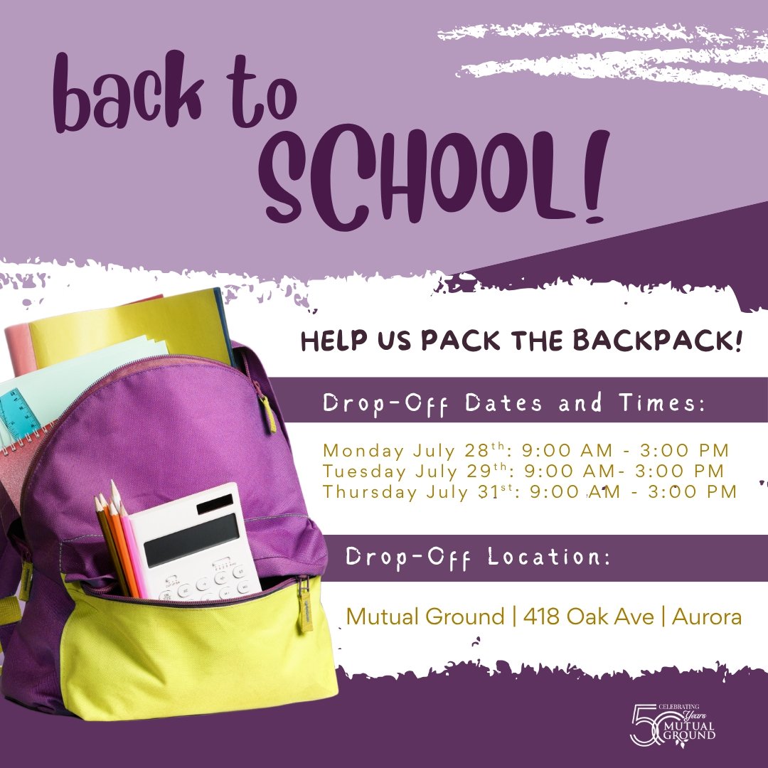 We’re 2 WEEKS AWAY from our Back to School Drive! 🎒 Help Mutual Ground “pack the backpack” by donating school supplies to support the children and families we serve—let’s get them ready for a successful school year toge