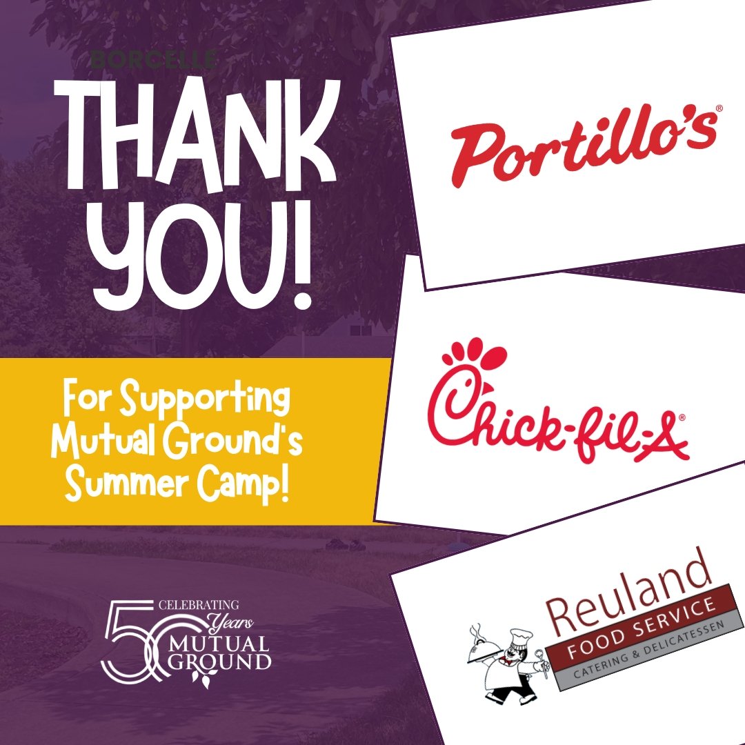 Mutual Ground extends a heartfelt thank you to Portillo's, Chick-fil-A, and Reuland Food Service for supporting our Family Services Team in June with their generous donation of lunches for the clients attending Summer Camp!
#MutualGround #Portillos