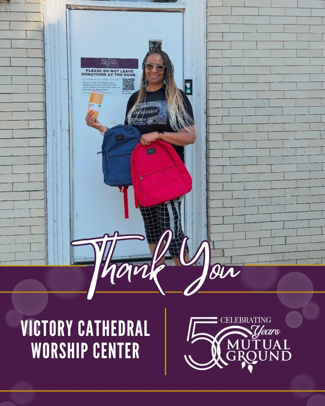 Thank you to Victory Cathedral Worship Center for their donation of school supplies for our Back to School Drive! We appreciate your support! ✏️
#MutualGround #VictoryCathedralWorshipCenter #ThankYou