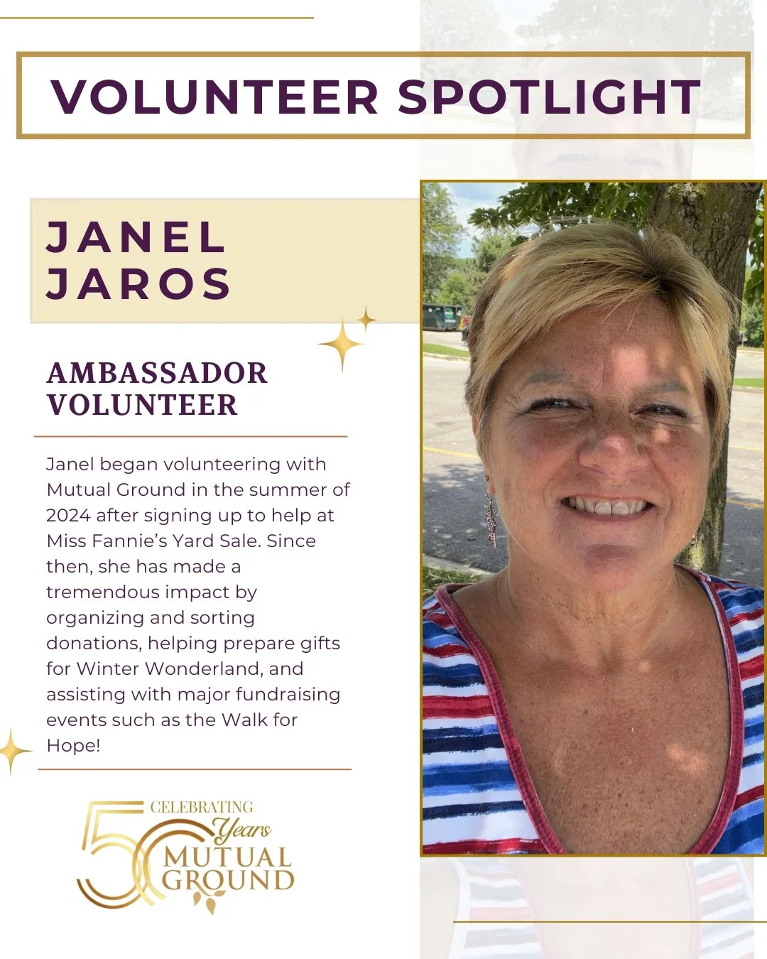 ✨ Volunteer Spotlight - Janel Jaros✨
Meet Janel! Janel is a retired teacher who loves staying active and engaged. She enjoys playing pickleball, card games (especially Euchre), watching and listening to live music, and attending sporting events. She