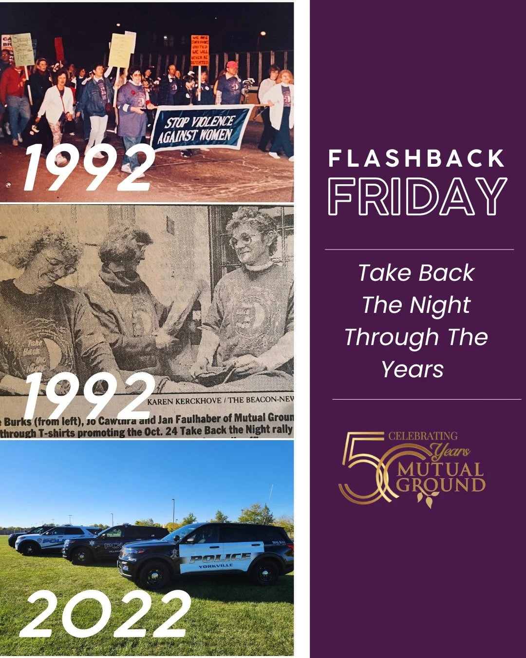 ⭐Flashback Friday⭐
Let's take a look back at past Take Back The Night Events!
In 1992, downtown Aurora became a place of unity as Take Back The Night brought people together to stand against violence and support survivors.
This year the Kendall C