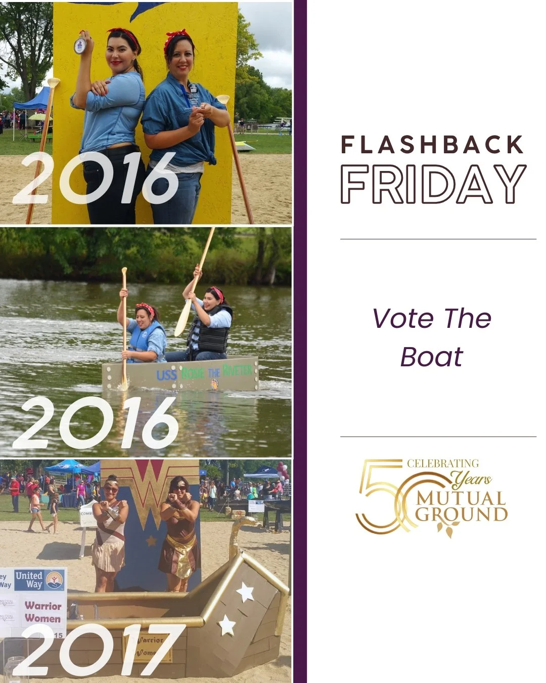 ⭐Flashback Friday⭐
Let's take a look back to when Mutual Ground participated in United Way’s Vote The Boat, an event where participants built boats out of cardboard and raced them all while raising funds through online donations—each don