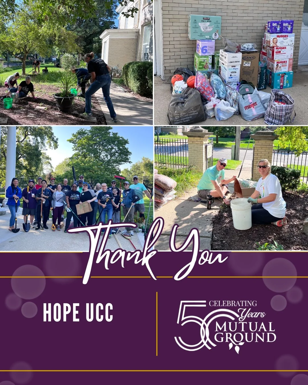 A big thank you to Hope UCC for going above and beyond!
We’re so grateful for your generous donations of much-needed items like diapers and lawn tools, and for taking the time to volunteer at Mutual Ground. Thanks to your hard work, our yard i