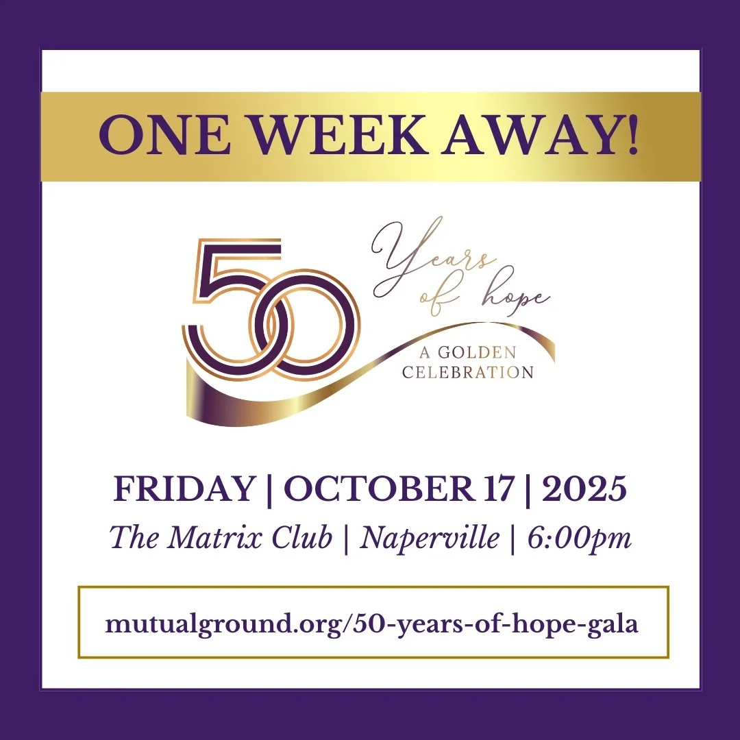 We are ONE WEEK AWAY from closing our ticket sales for our 50 Years of Hope Gala! Don't miss the opportunity to join us in honoring the five decades of unwavering hope, healing, and advocacy Mutual Ground has brought to our community.
Get your ticke