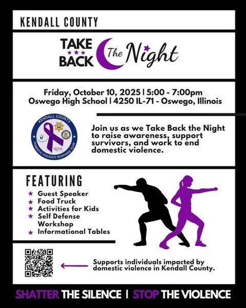 ⭐ We are ONE WEEK AWAY from Kendall County's Take Back The Night ⭐
Join us for a powerful evening dedicated to raising awareness about domestic violence and standing in solidarity with survivors. This impactful event will feature a inspiring guest