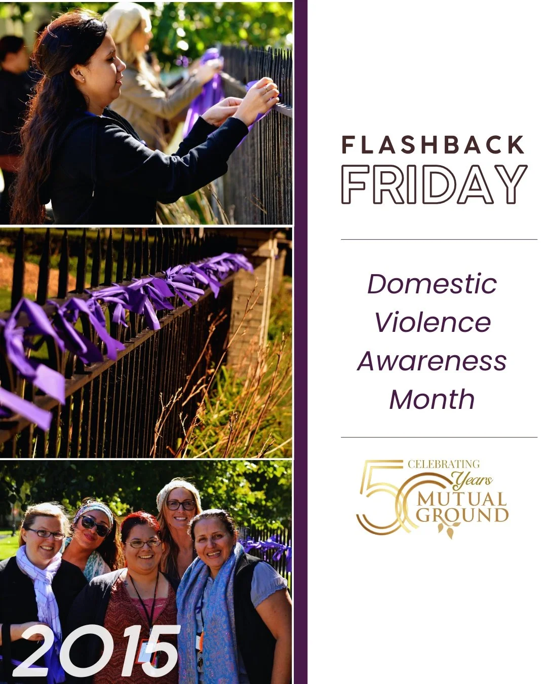 ⭐ Flashback Friday ⭐
Taking it back to 2015, when our amazing volunteers decorated the fence around the Mansion with purple ribbons in honor of Domestic Violence Awareness Month. 💜 The color purple represents courage, survival, honor, and hope&mdas
