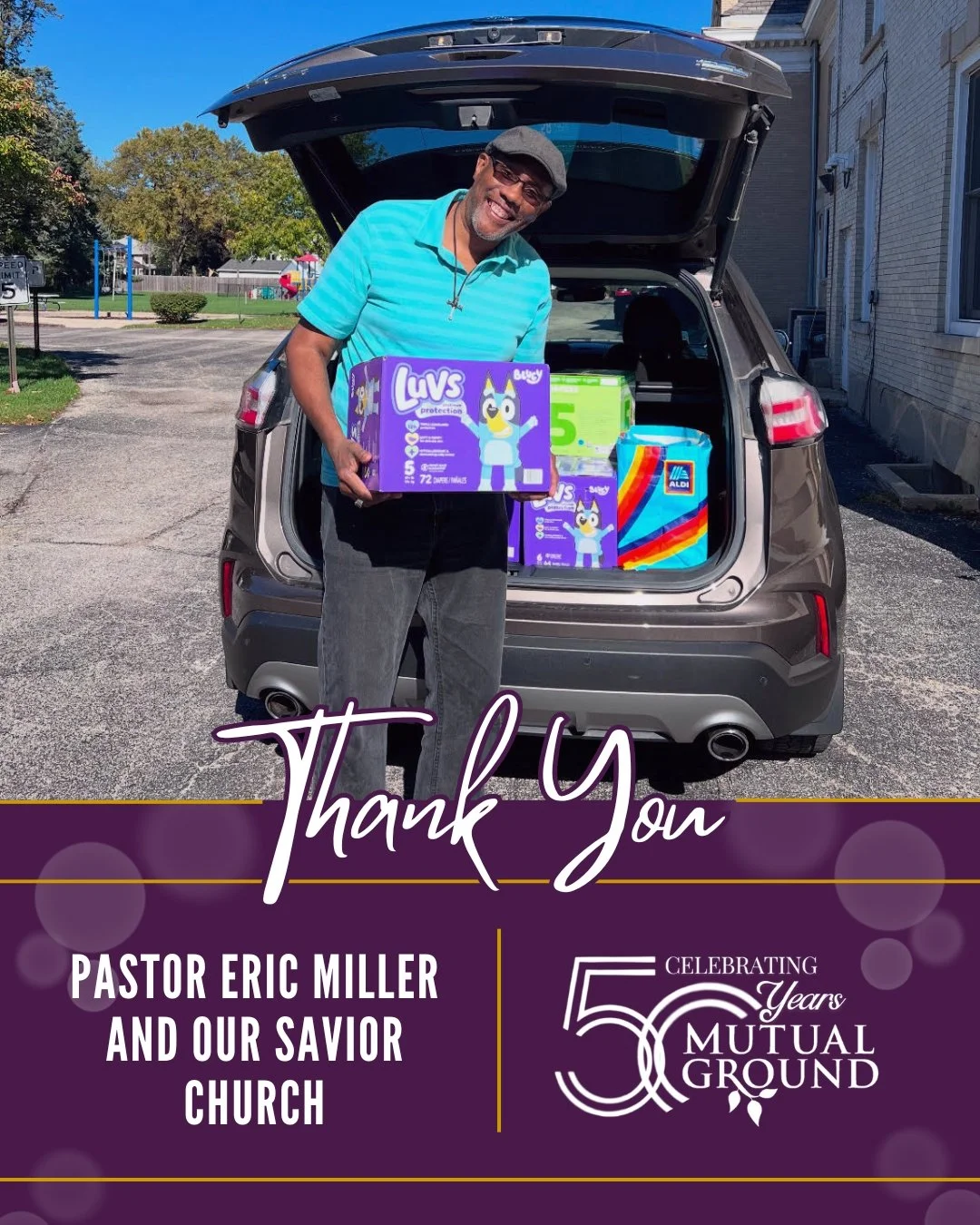 We&rsquo;re so grateful to Pastor Eric Mill and Our Savior Church in Aurora for their thoughtful donation of diapers to Mutual Ground. Your kindness helps ensure families in our community have the essentials they need. 💜

#MutualGround #OurSaviorChu