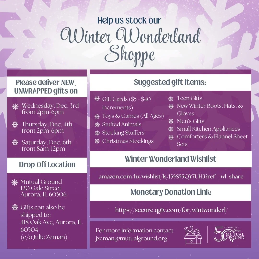 The holidays can be a difficult time for many of the families we serve, but with your help, our annual Winter Wonderland Shoppe can bring a little extra light and joy. Each year, the Shoppe provides gifts to over 120 families and 350 children, ensuri