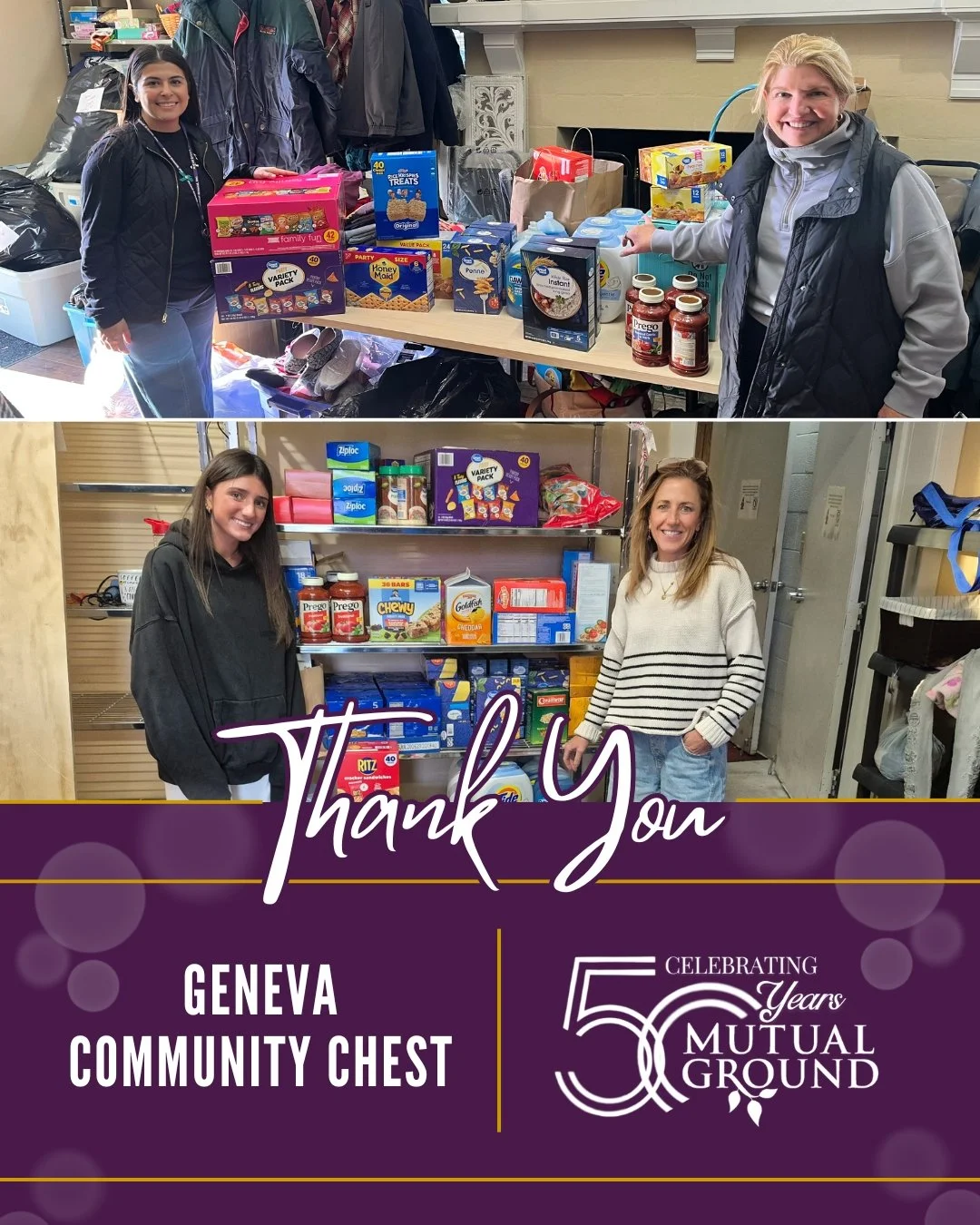 We&rsquo;re grateful to Geneva Community Chest for helping us stock our pantry! Your generosity keeps our pantry full and our clients supported.

#MutualGround #GenevaCommunityChest #ThankYou