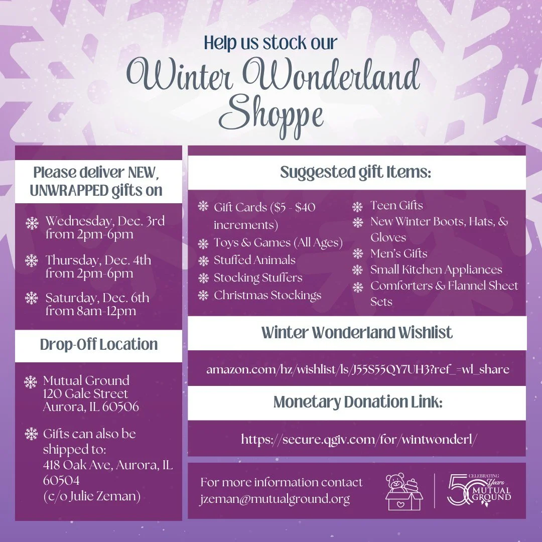 We&rsquo;re just two weeks away from kicking off our Winter Wonderland Shoppe gift collection! Help us stock the Shoppe so families receiving services at Mutual Ground can experience the joy of the holiday season.

You can support by dropping off gif