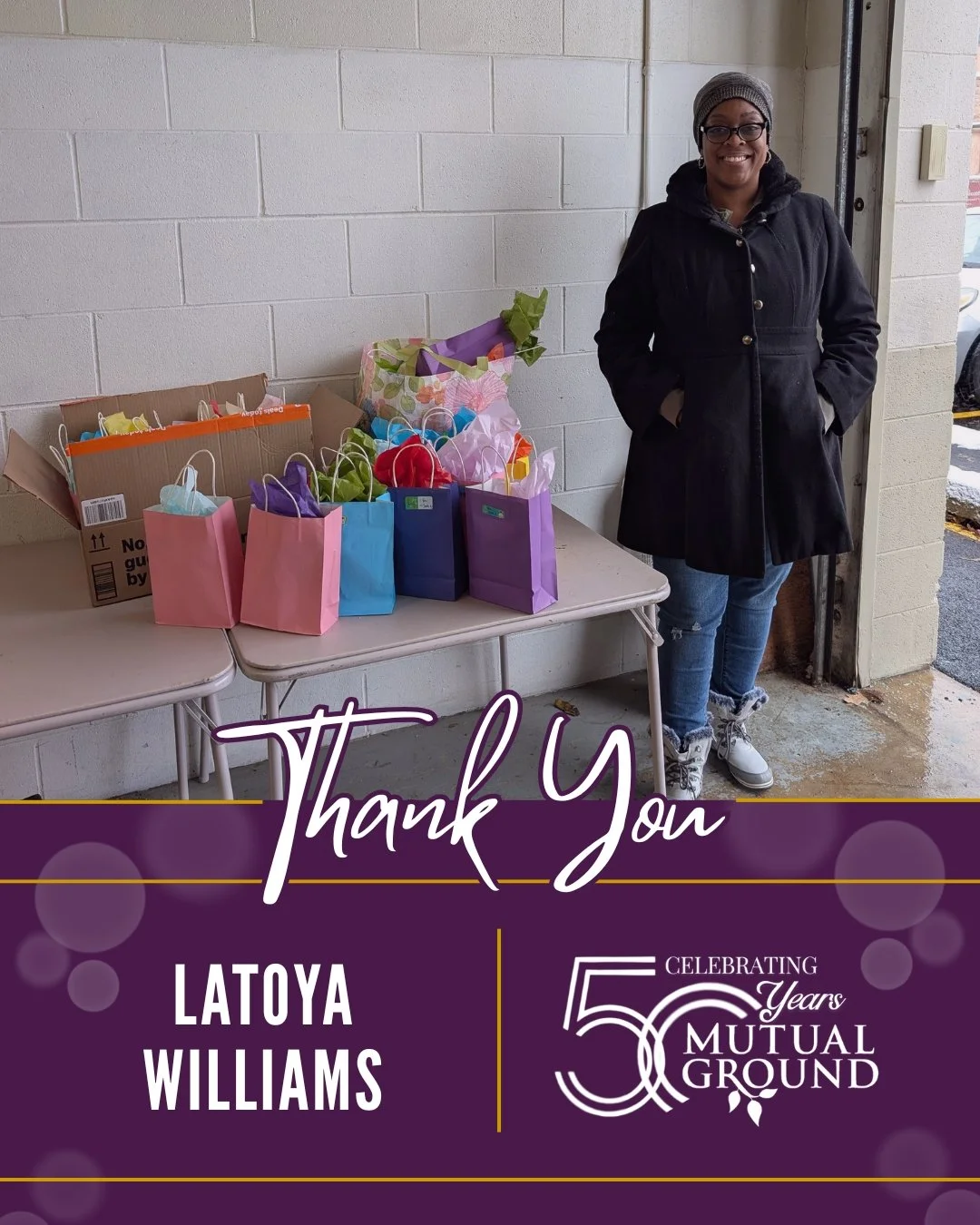 Thank you, Latoya Williams! We are incredibly grateful for your generous donation of gifts to support our Winter Wonderland Shoppe.

#MutualGround #ThankYou #WinterWonderland