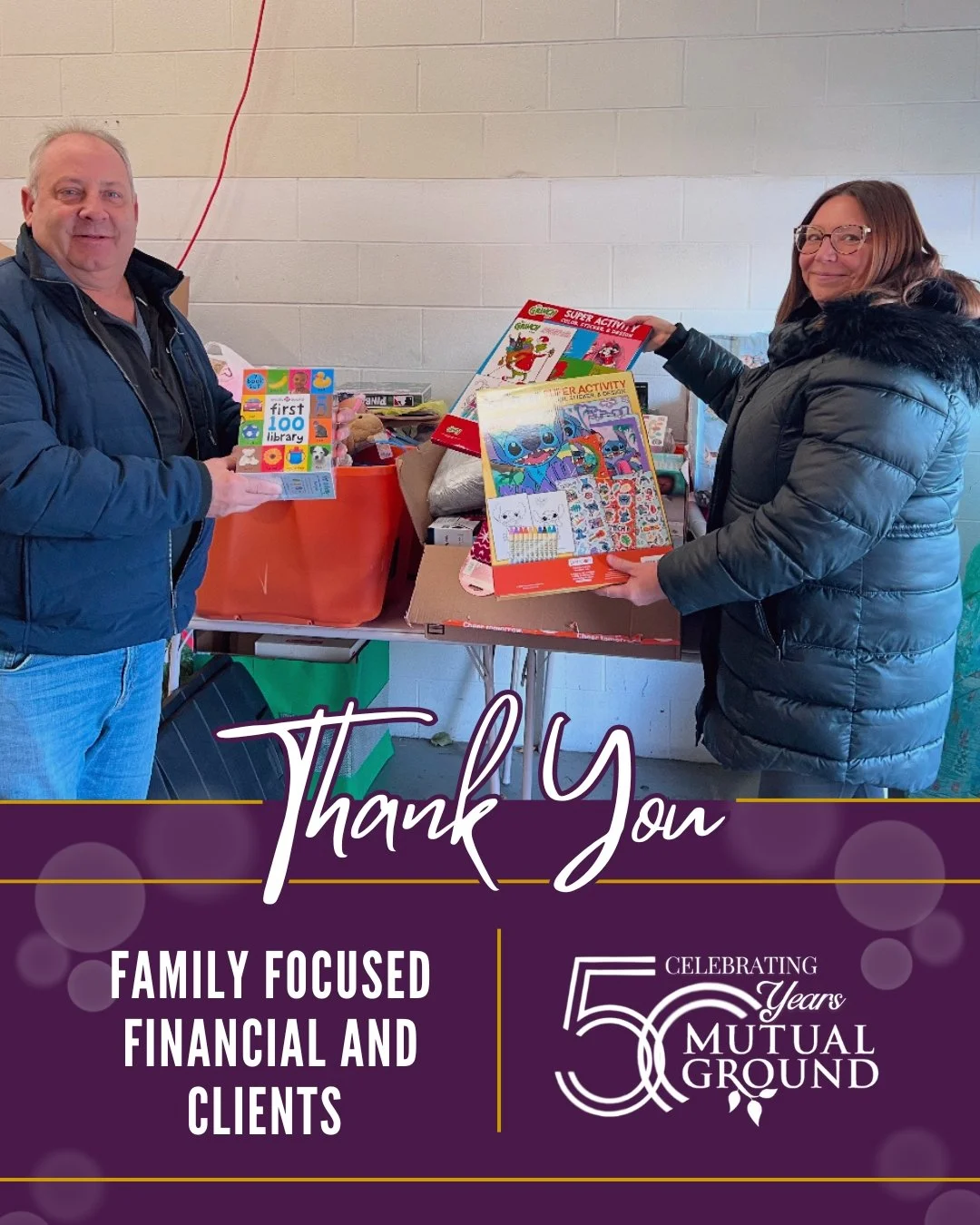 We are incredibly grateful to Family Focused Financial and their amazing clients for their generous donation of toys to our Winter Wonderland Shoppe. Thank you for your kindness and generosity!

#MutualGround #FamilyFocusedFinancial #ThankYou