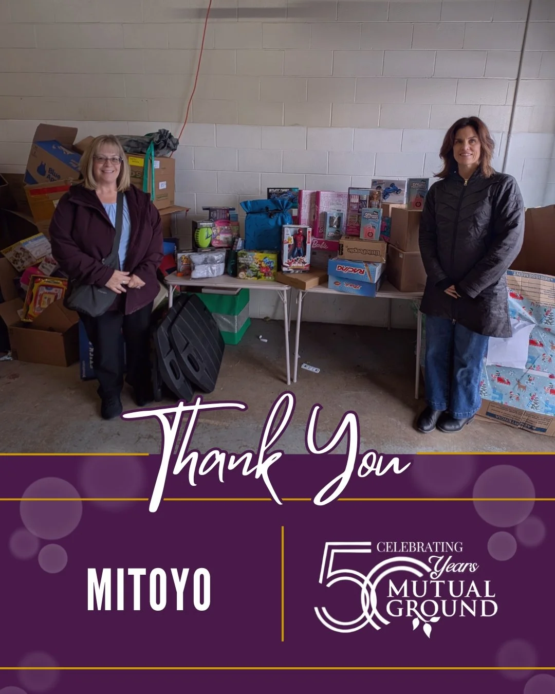 A heartfelt thanks to Mitoyo for their incredible gift donation to our Winter Wonderland Shoppe! 🎁 

#MutualGround #Mitoyo #ThankYou
