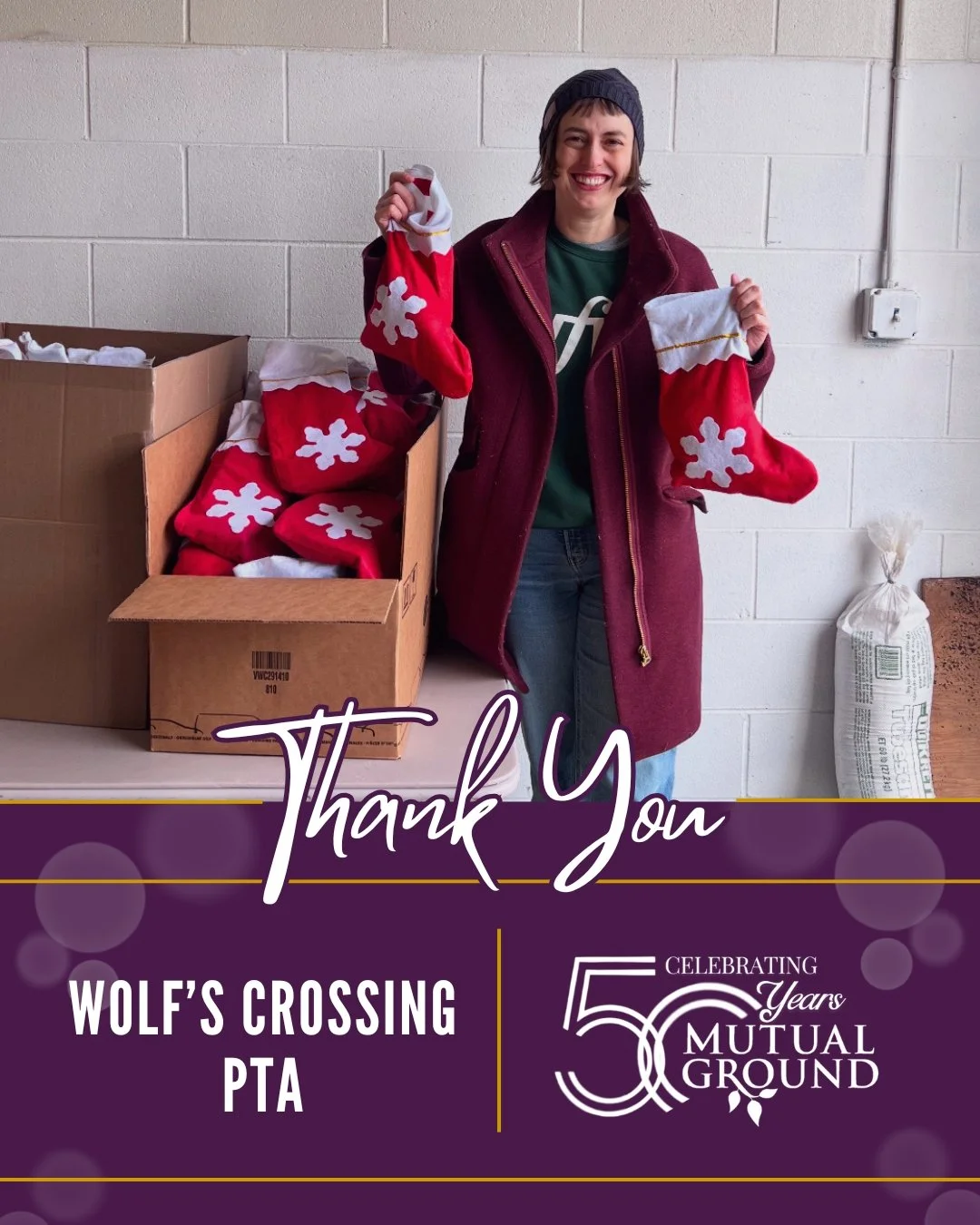 Thank you to Wolf&rsquo;s Crossing PTA for their generous donation of stockings to our Winter Wonderland Shoppe. Thanks to your kindness, we were able to provide stockings to the children we serve and help make their holiday season a little brighter!