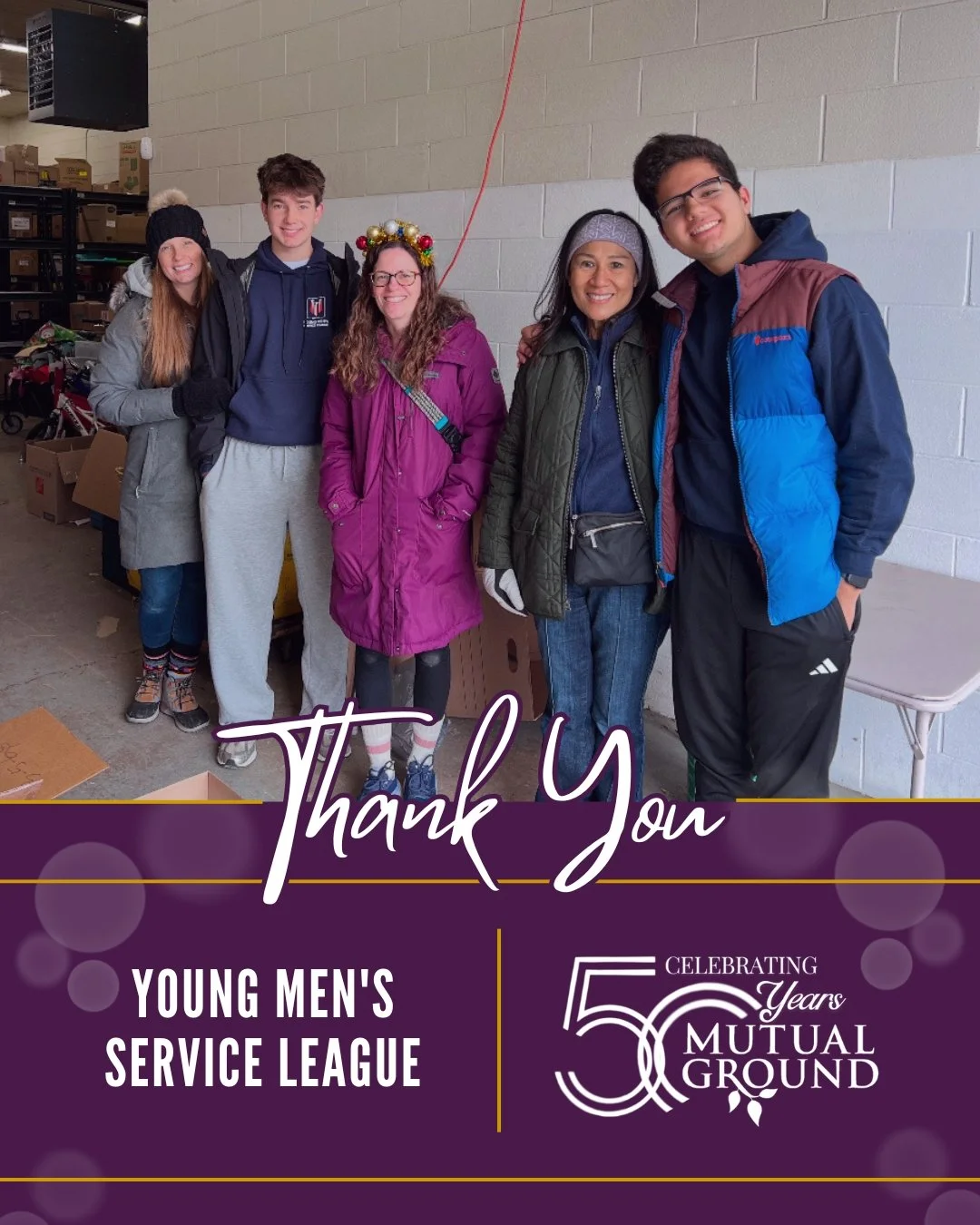A huge thank you to the Young Men&rsquo;s Service League for volunteering their time to help us organize donations for our Winter Wonderland Shoppe!

#MutualGround #YoungMensServiceLeague #ThankYou