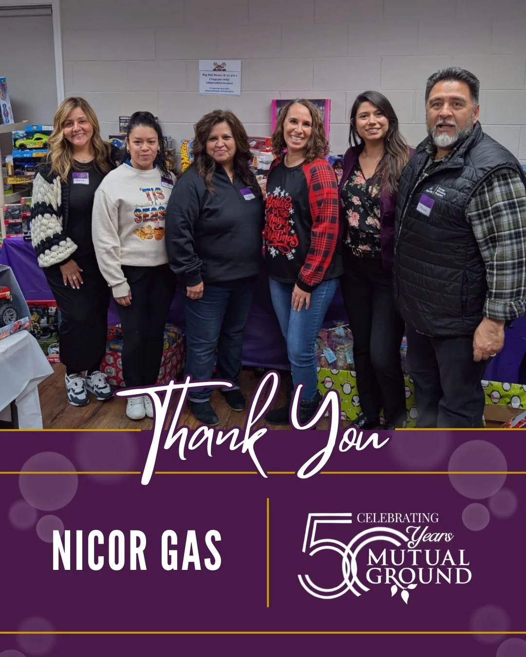 Thank you to Nicor Gas for dedicating their time and hearts to support our Winter Wonderland Shoppe! By helping our clients shop, they made the experience welcoming, joyful! ❄️ 

#MutualGround #NicorGas #ThankYou