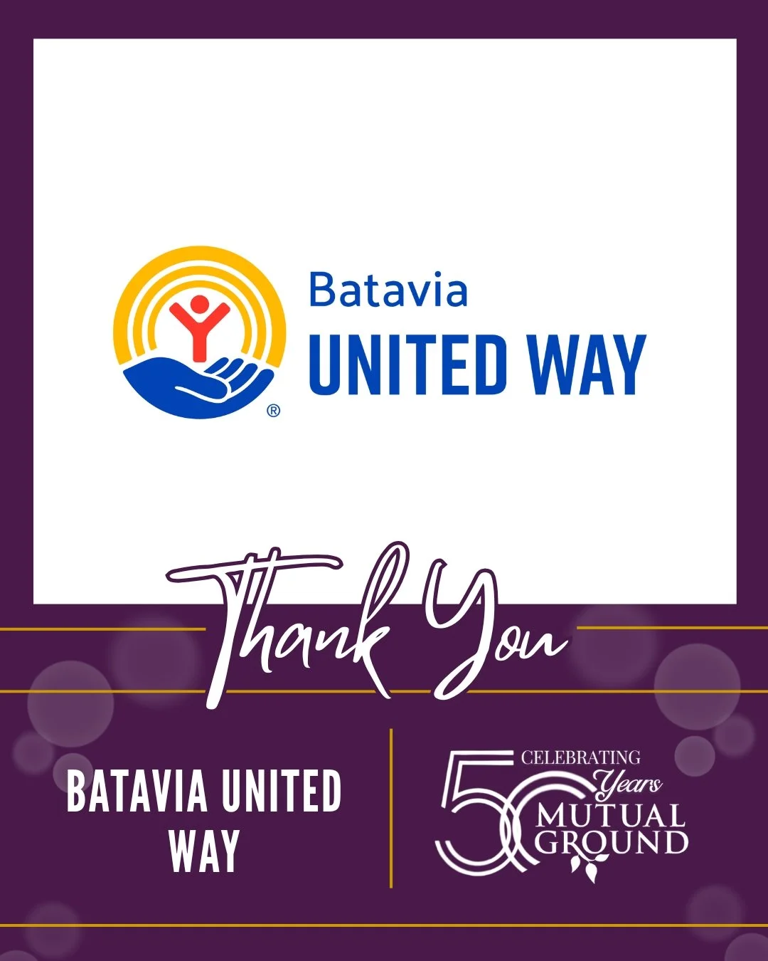 Thank you to Batavia United Way for your continued support of Mutual Ground. Your generosity helps us provide vital services and resources to individuals and families in our community!

#MutualGround #BataviaUnitedWay #ThankYou