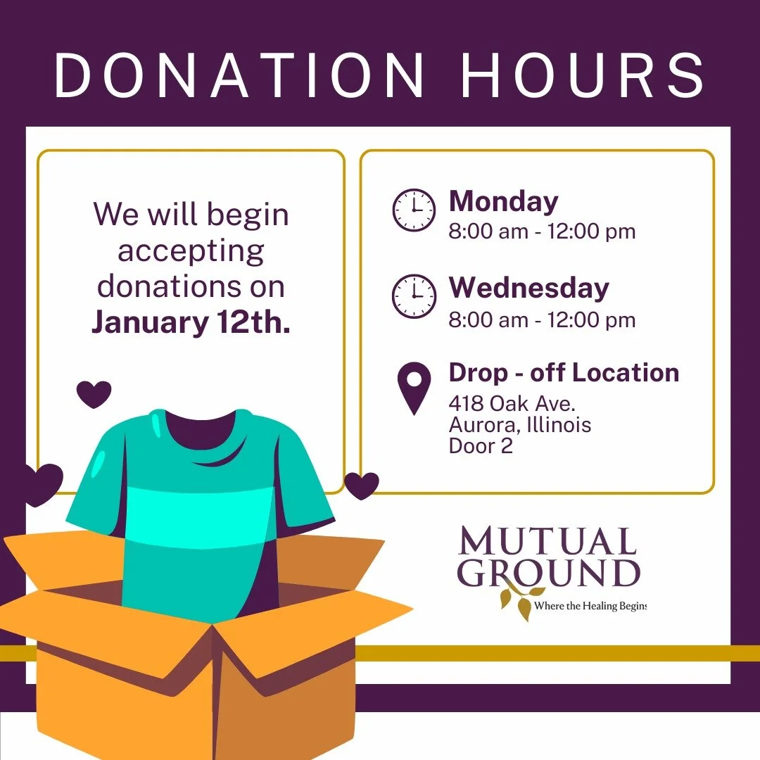 ✨DONATION HOURS UPDATE✨

We&rsquo;ll be accepting in-kind donations starting January 12th.! Thank you for your kindness, generosity, and continued support!

For more information, visit:
https://mutualground.org/inkind-donations