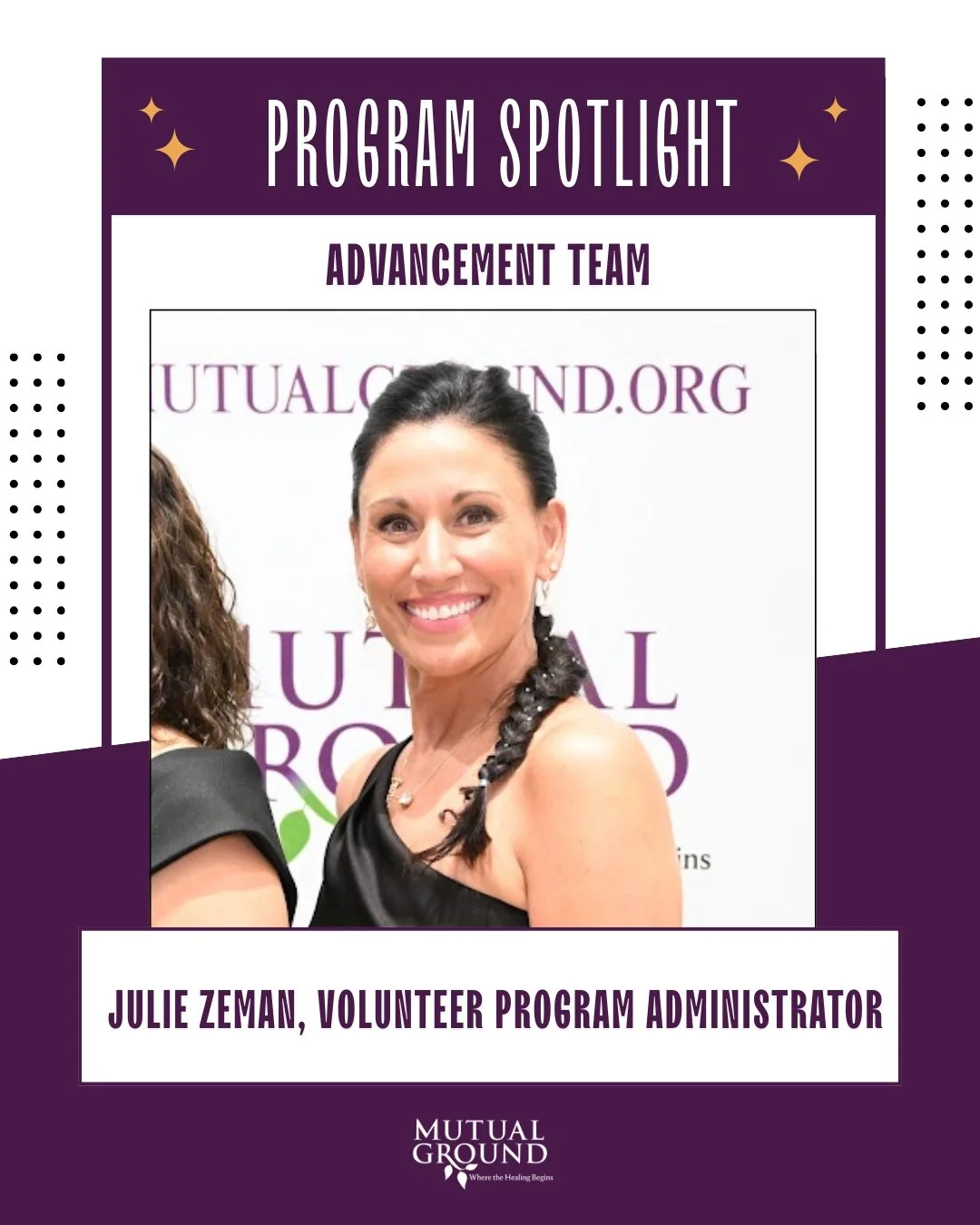 ⭐Program Spotlight - Advancement Team⭐

Introducing Julie Zeman, our dedicated Volunteer Program Administrator! In her role, Julie plays a vital part in supporting Mutual Ground&rsquo;s mission by fostering relationships with volunteer groups and the