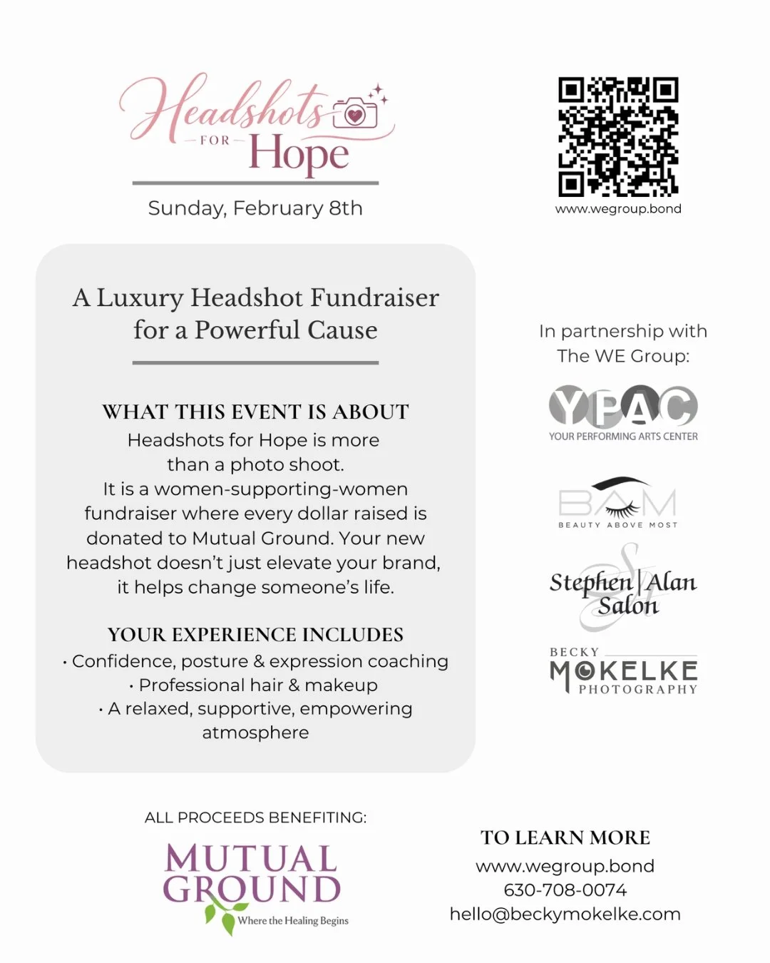 💥THIRD PARTY EVENT: Headshots for Hope

Four Women. One Meaningful Experience. You&rsquo;re invited to something beautiful.

Hosted by the WE Group, Headshots for Hope is a limited, boutique headshot experience created for women who believe in lifti